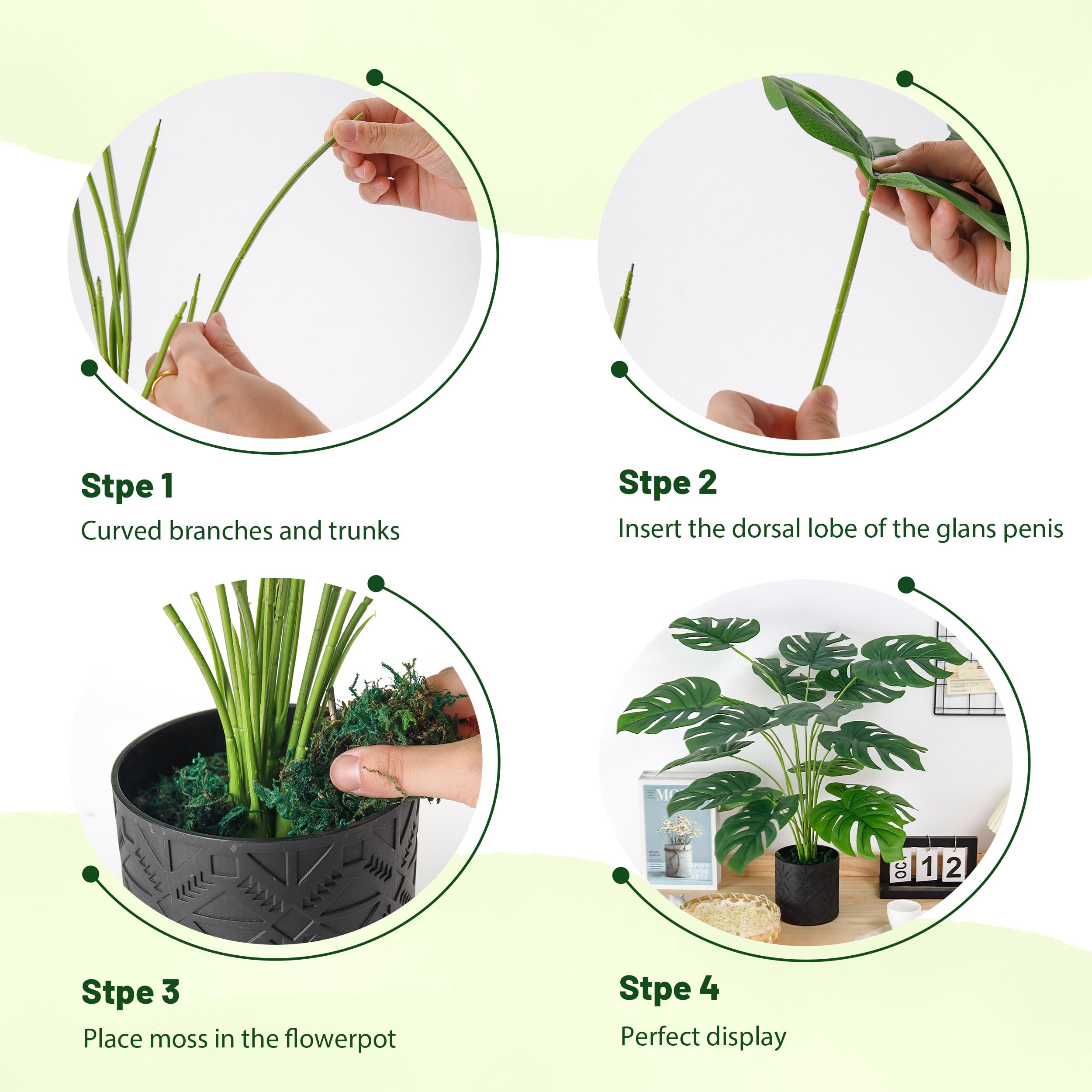 Der Rose Paquete de 2 plantas artificiales de 28 pulgadas para interiores, grandes plantas falsas en maceta, plantas de Monstera de imitación para interiores, para decoración del hogar, casa de campo