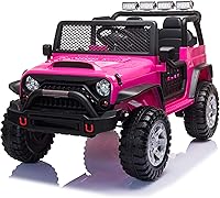 TOBBI 12V 2-Seater Kids Ride-On Truck - Off-Road Electric Car with Parent Remote, Spring Suspension, LED Lights, MP3 for Ages 3-8 - Rose Red