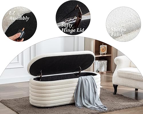 Miniatura 6 de Banco otomano de almacenamiento, banco tapizado de tela, taburete de almacenamiento con bisagra de seguridad para dormitorio, sala de estar,