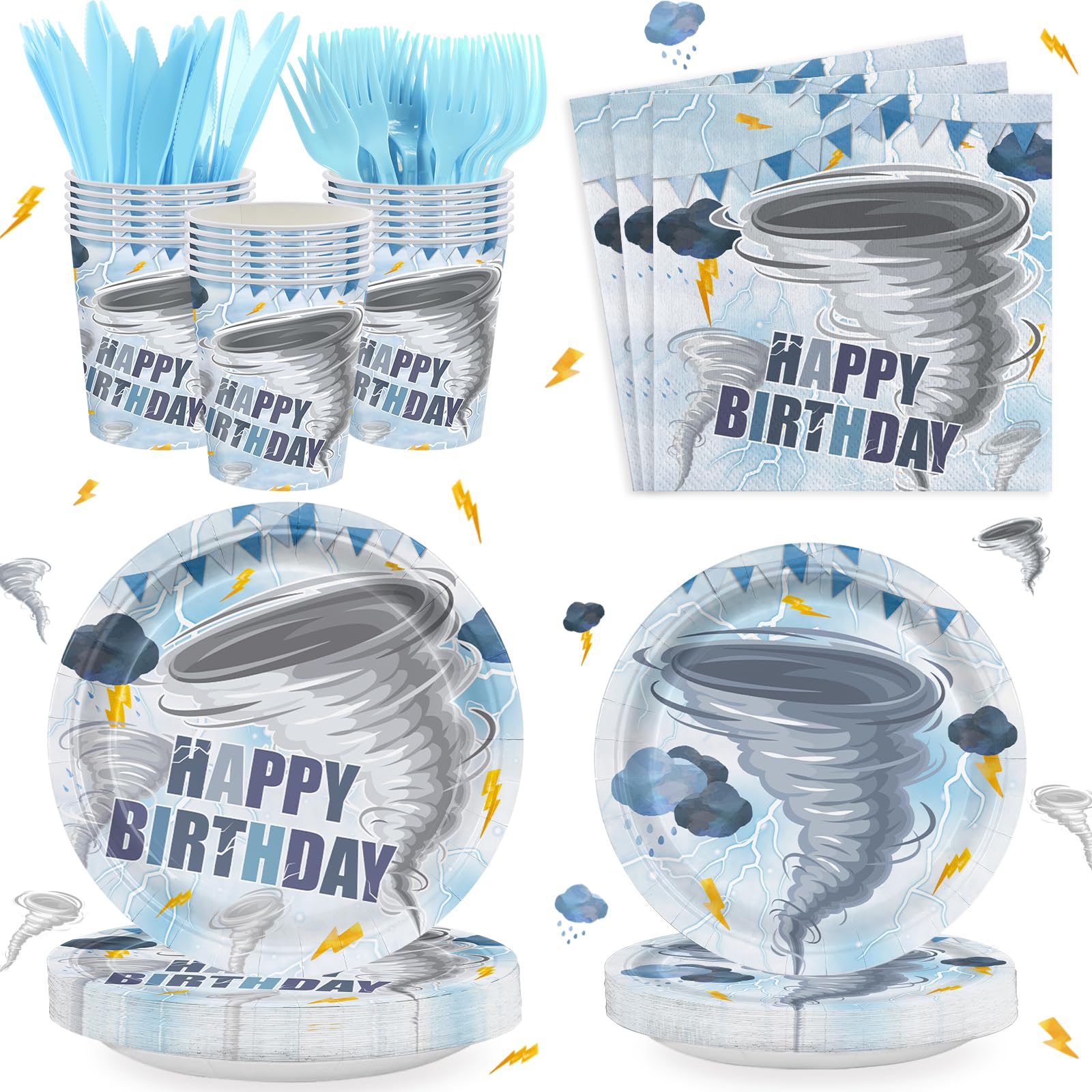 120 Pcs Tornado Birthday Party Decorations Two nado Party Supplies Includ Paper Plates Napkins Cups Forks Knives and Straw Tableware Set Serve 20