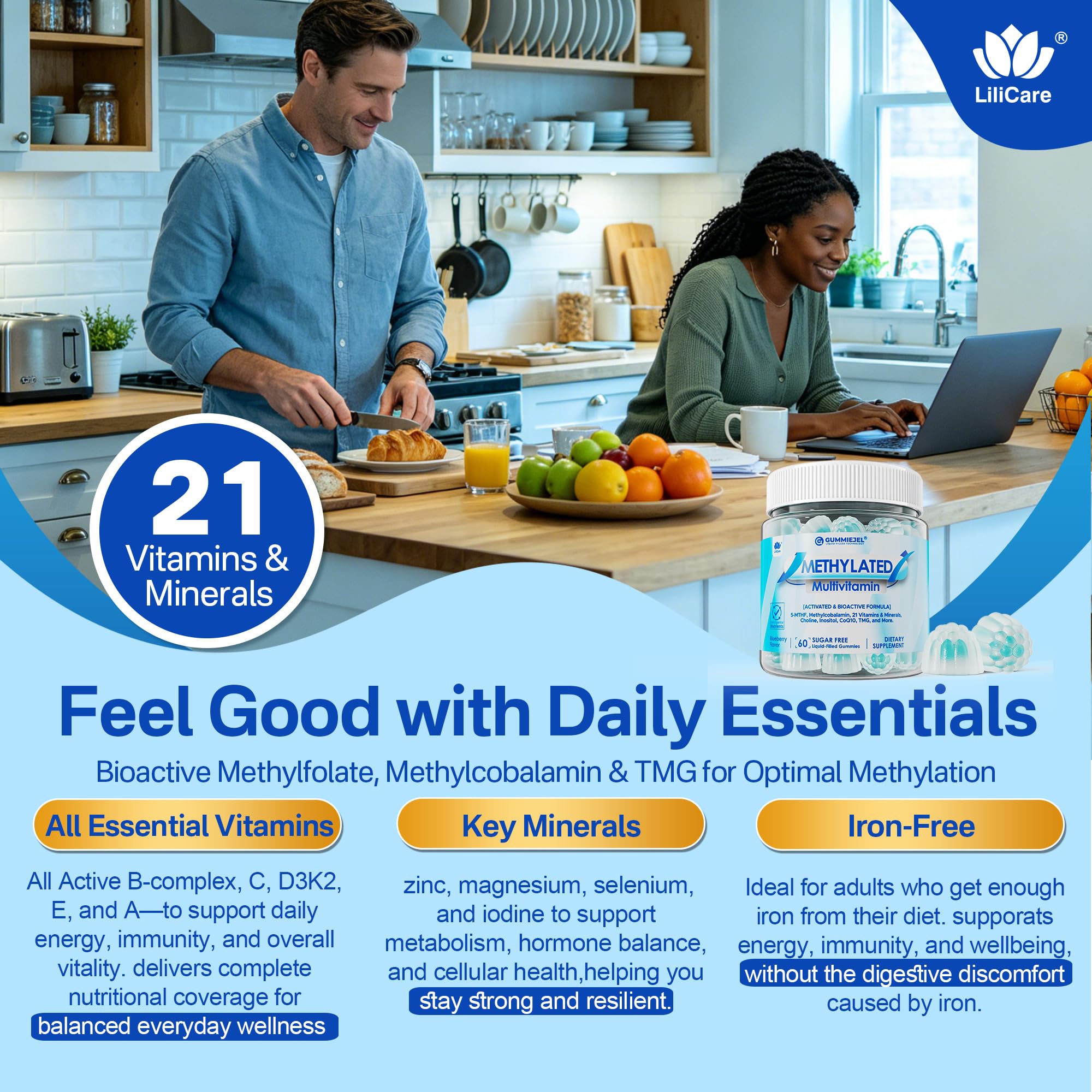 Methylated Multivitamin for Women Mens Gummies, Daily Vitmains Methylfolate — Amazon image 5