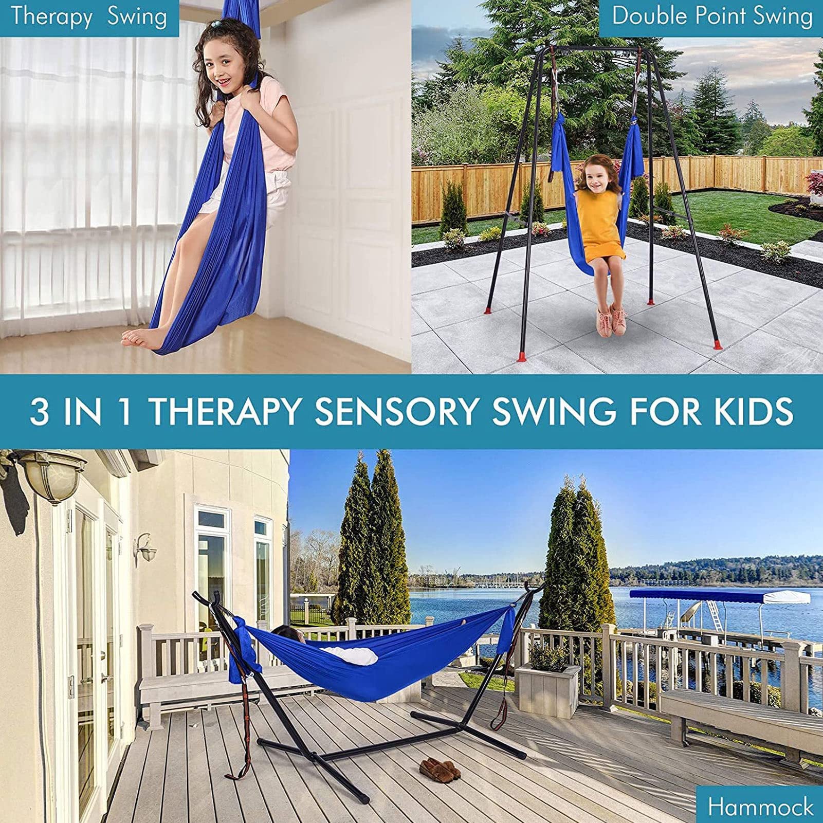 Aerial Yoga Hammock, Elastic 25kn Aerial Silk Soft Yoga Swings with Daisy Chains O Yoga Starter Kit for Home Yoga Inversion Exercises (Royal Blue)