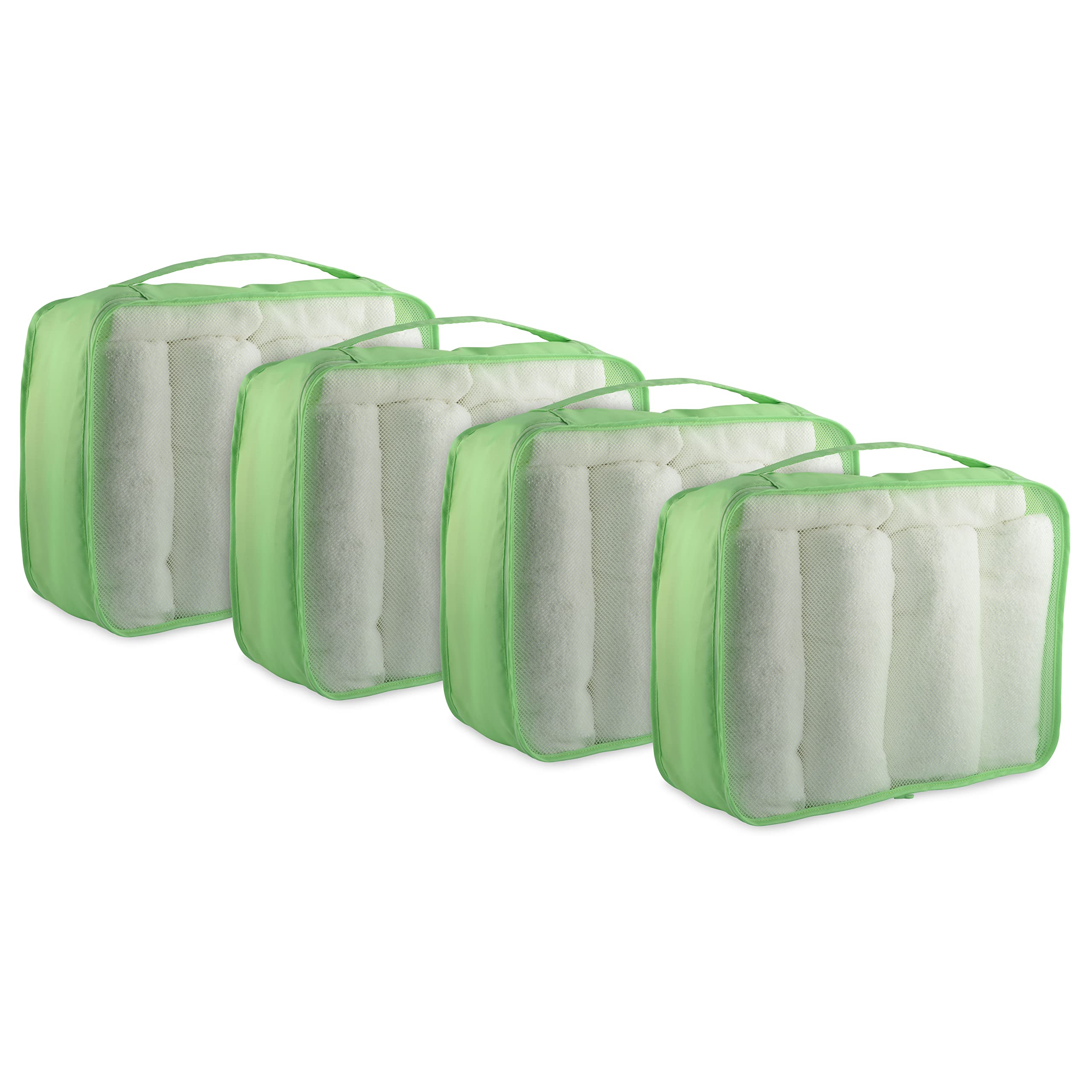 rolling nomad large multi-purpose packing cubes, travel accessory, essentials, suitcase, cloth, expandable mesh, sheet compression bags, 4 pack, green