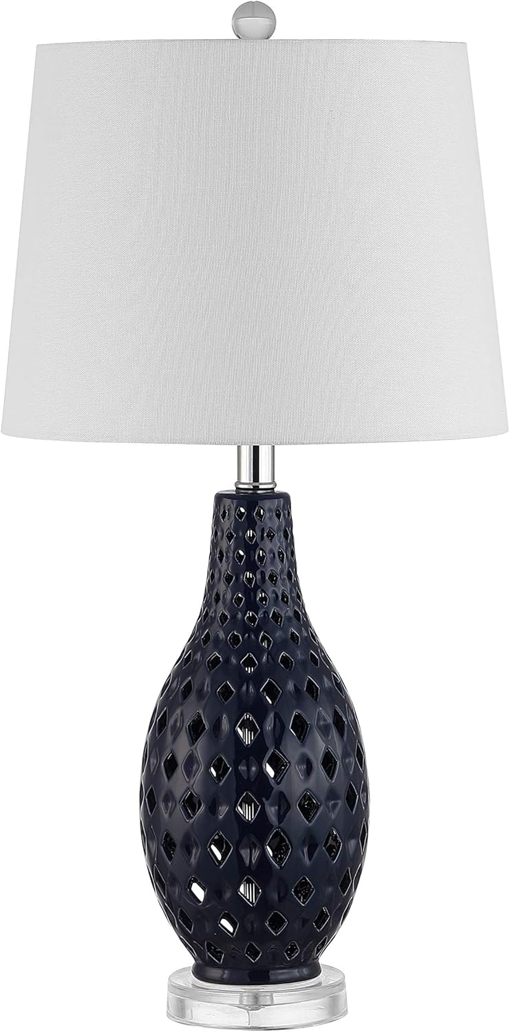 SAFAVIEH Lighting Collection Harlem Trellis Navy Ceramic 26-inch Bedroom Living Room Home Office Desk Nightstand Table Lamp (LED Bulb Included)