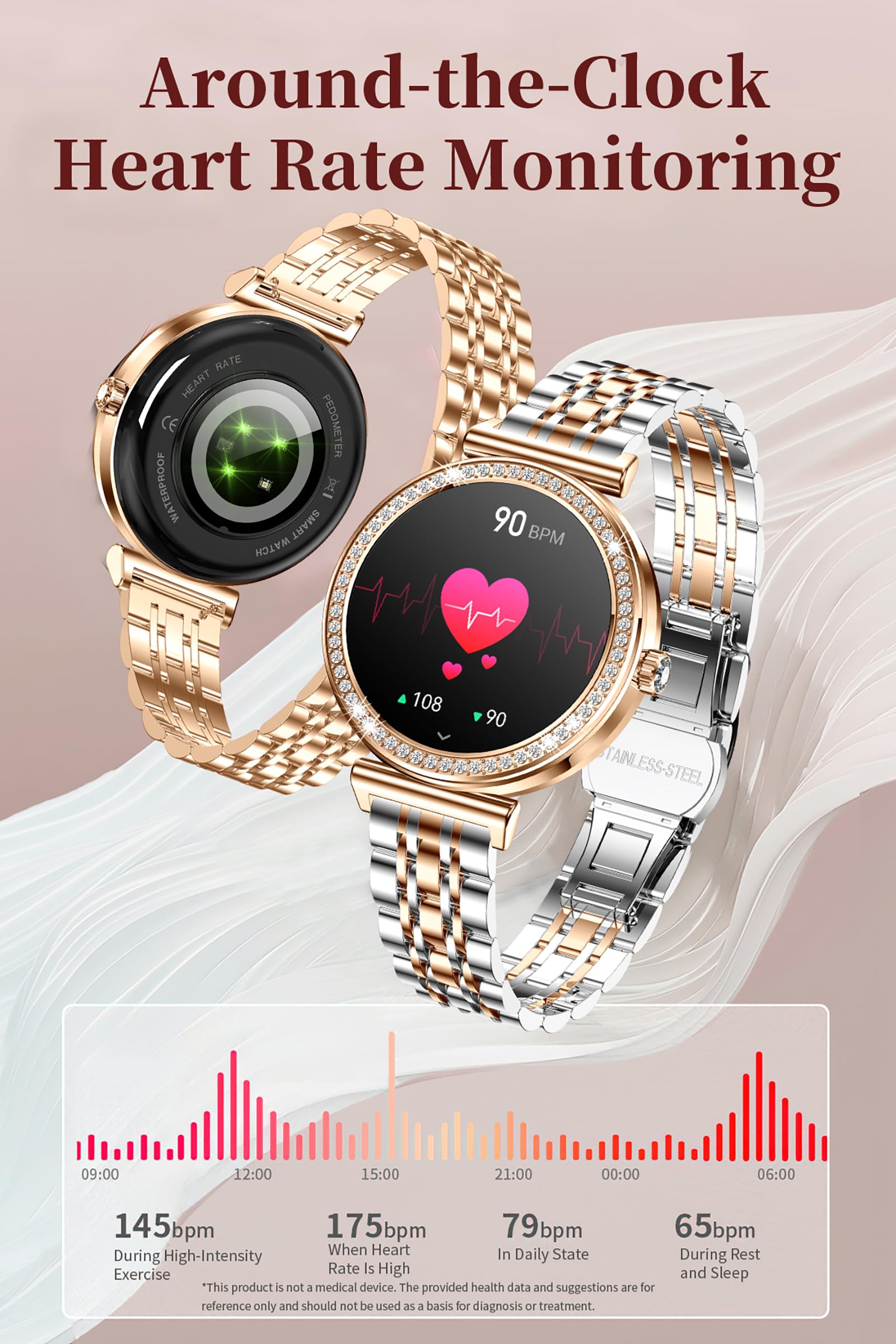 findtime Inteligentny zegarek dla kobiet, smartwatch do telefonów z systemem Android, iOS, wykonywanie/odbieranie połączeń, pulsometr, monitorowanie snu, tryby sportowe, powiadomienie SMS, krokomierz