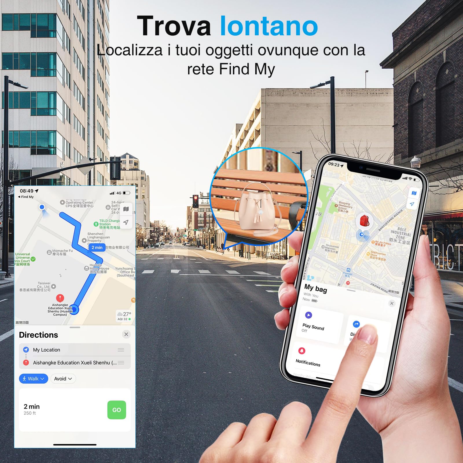 Localizzatore Chiavi - Smart Tag Compatibile con Apple Find My (Solo iOS 14.5+), Localizzatori Bluetooth Trova Impermeabile IP67, Portachiavi GPS per Valigia, Borsa, Cani, Batteria Sostituibile