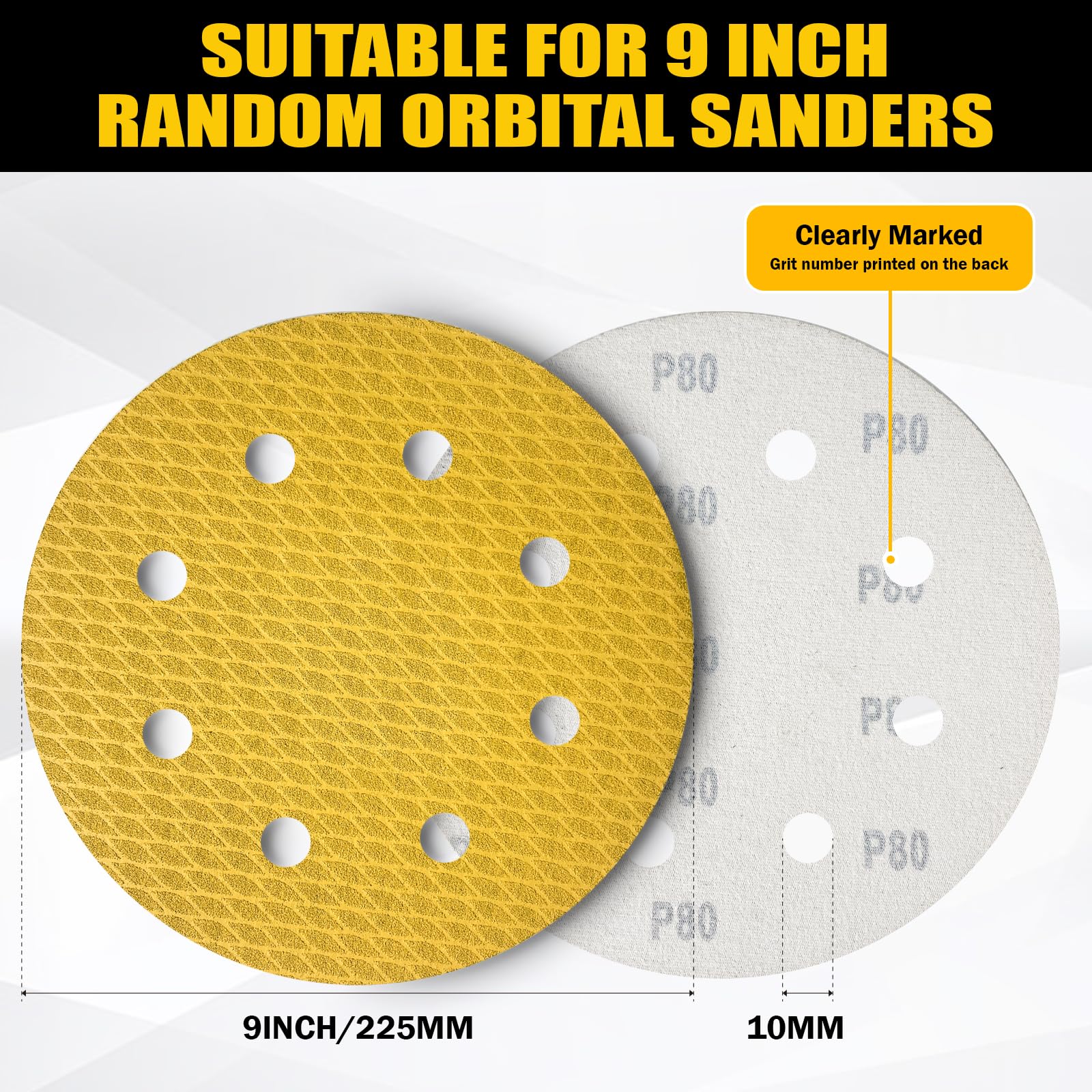 40 Pièces Disque Abrasif 180mm Papier Poncage Grains 60/80/120/240 - Compatible avec Ponceuse à Sec et Murale