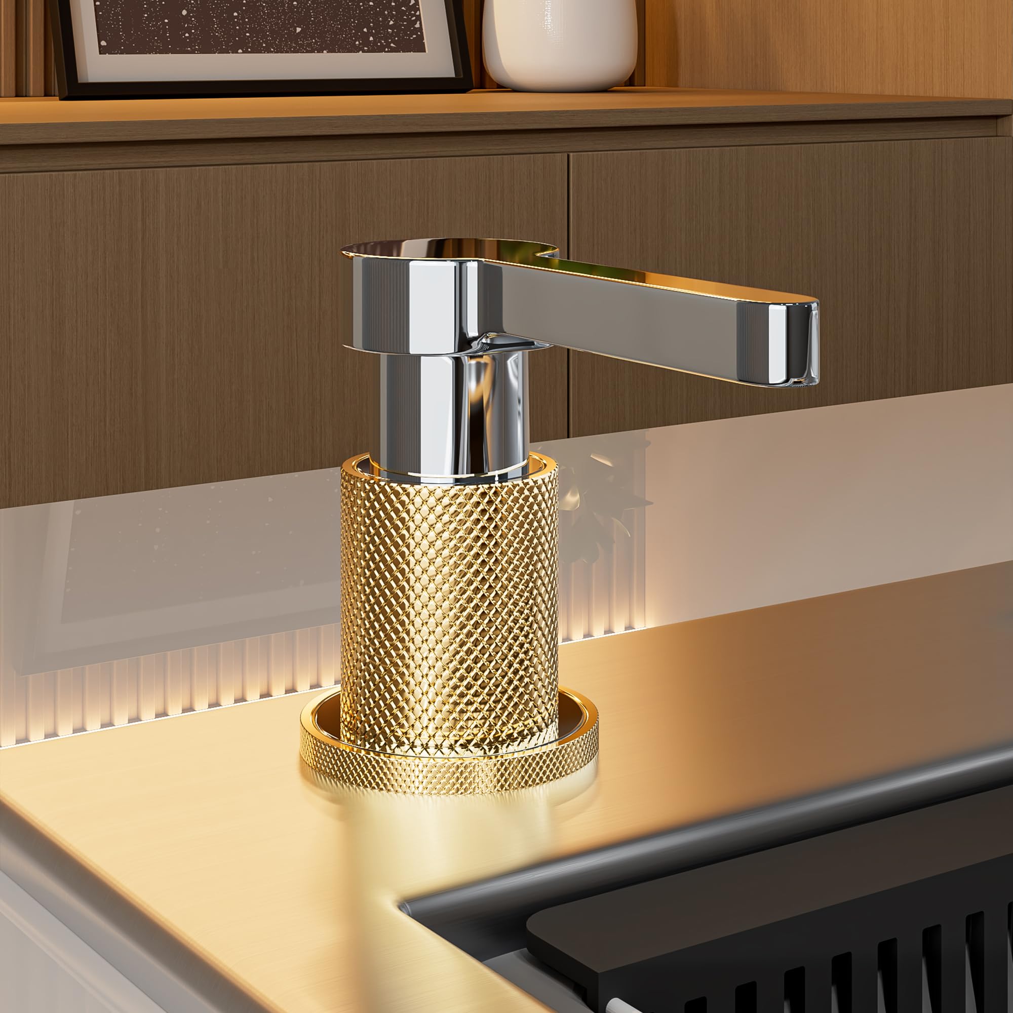 TYESTAND SD-80 All Brass Sink Soap Dispenser for Kitchen Sink Copper Pump Built In Dish Soap Dispenser with 17.6 oz(520ml) Bottle and 59"(1.5m) Extension Tube Kit (Chrome)