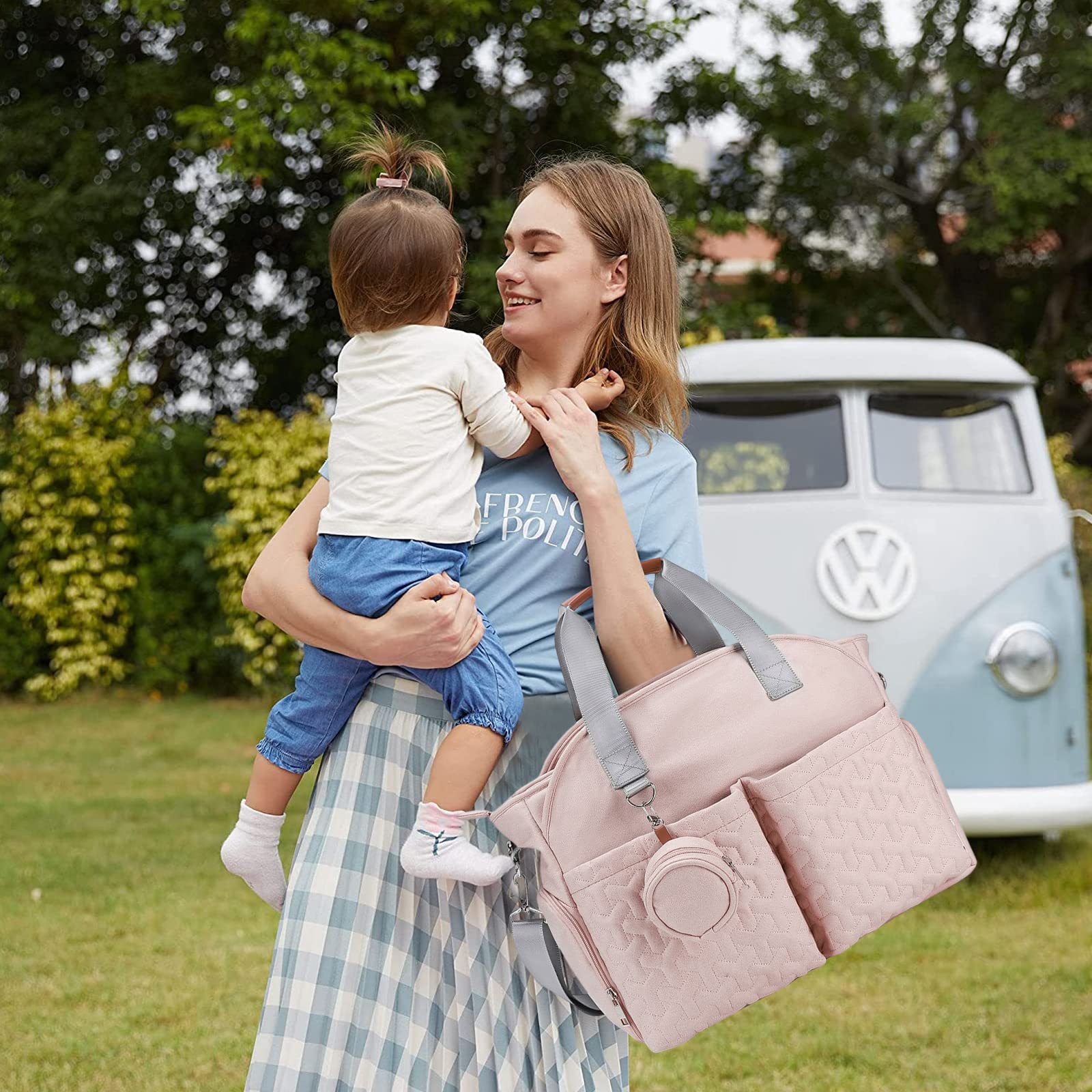 SONARIN Multifuncional Elegante Bolsa de Pañales para Bebés,Gran Capacidad Impermeable Materna Messenger Bolsos Bandolera Bolsa de Viaje para Pañales con Bolsa de Chupete(Rosa)