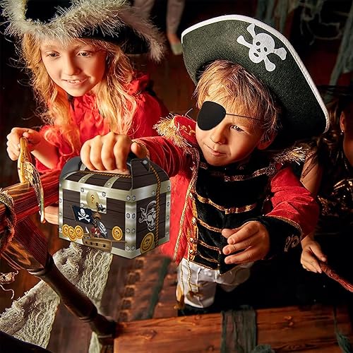 Miniatura 7 de Cajas de tesoros para Halloween, cajas de cartón del tesoro pirata, cajas de golosinas para el juego de caza del tesoro, fiesta temática pirata
