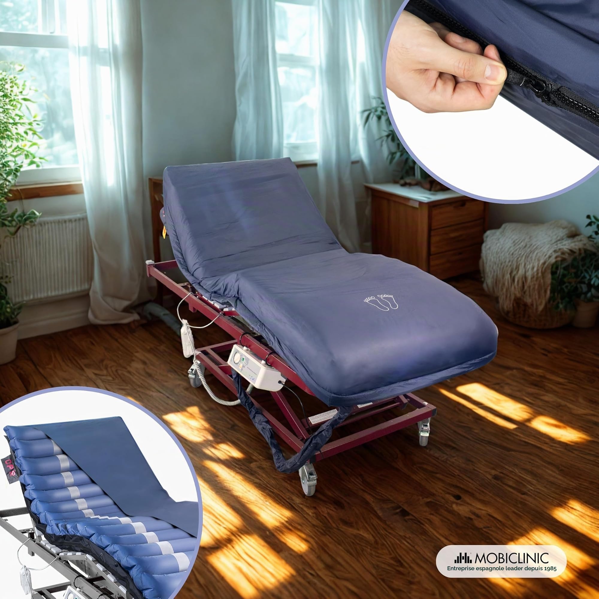 Mobiclinic® Pro, Matelas Anti-escarres, Compresseur Silencieux, 198x86x12, 8cm, Mobi 3, Alternatif, Télécommande et Alarme, Facile à Nettoyer, Cellule de Rechange, Jusqu'à 135 kg
