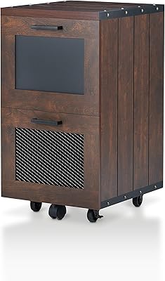 Amazon Com Iohomes Acosta Industrial Two Drawer Rolling Nailhead Accents Plank Style Side Panels Caster Wheel Base File Cabinet Vintage Walnut Furniture Decor