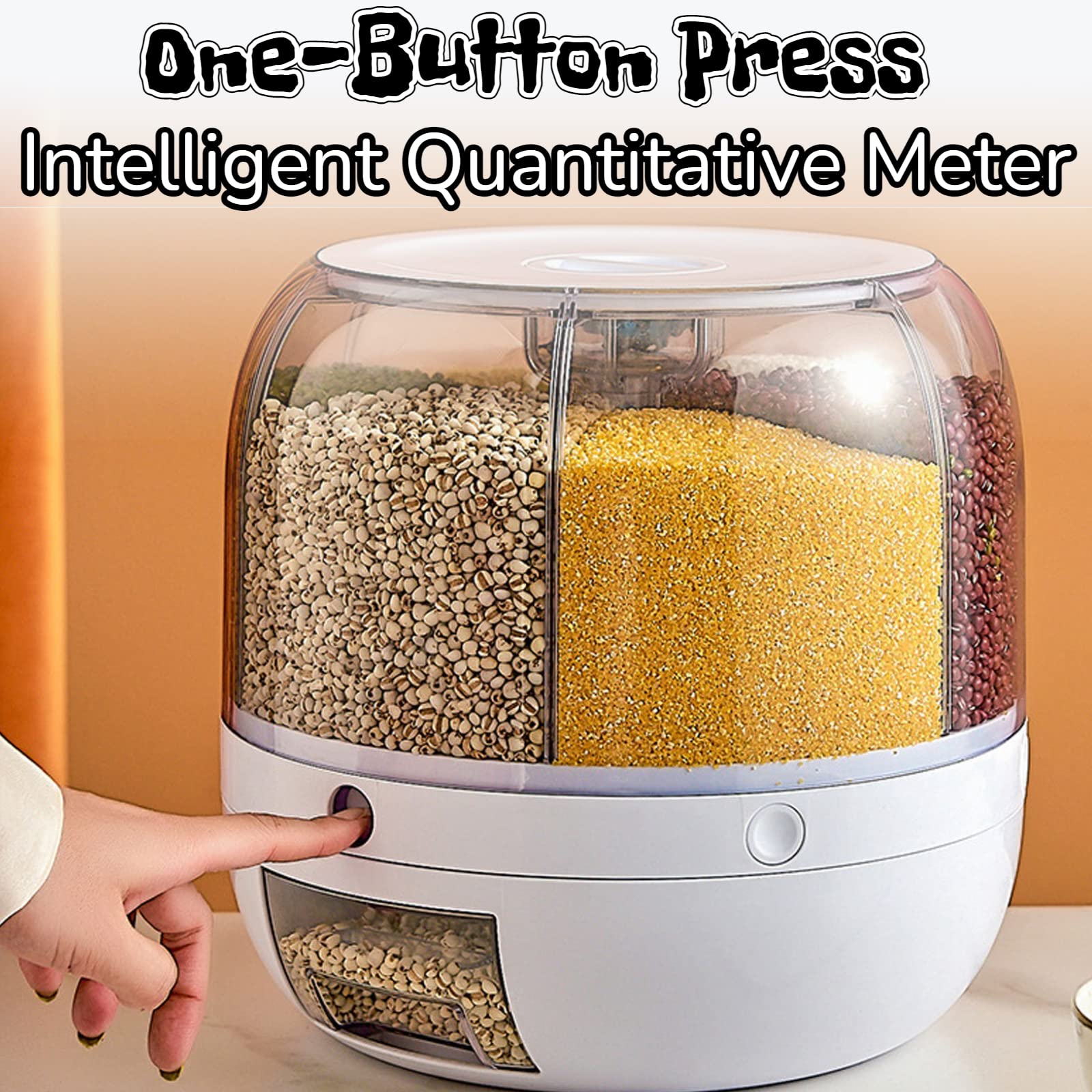 Food Dispenser, Rotation 6 Grids Grain Dispenser, Dry Food Dispenser, Easy Access Lentils Dispenser For Kitchen Small Grains, Beans, Rice (10KG)