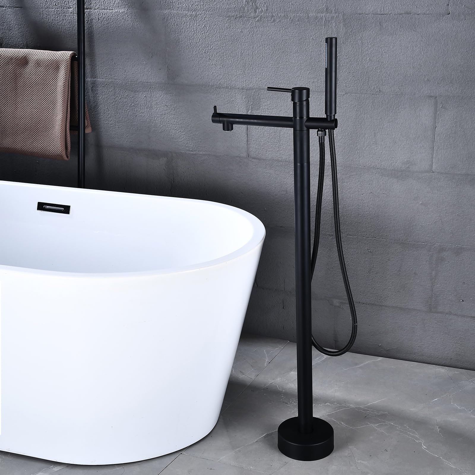 BHGFYXBS Shower Mixer Tap Freestanding Bath Mixer Tap Black+Gold 360 Swivel Spout Hand Held Shower Head And Hose Set For Bath Taps Single Lever Shower Mixer,Black