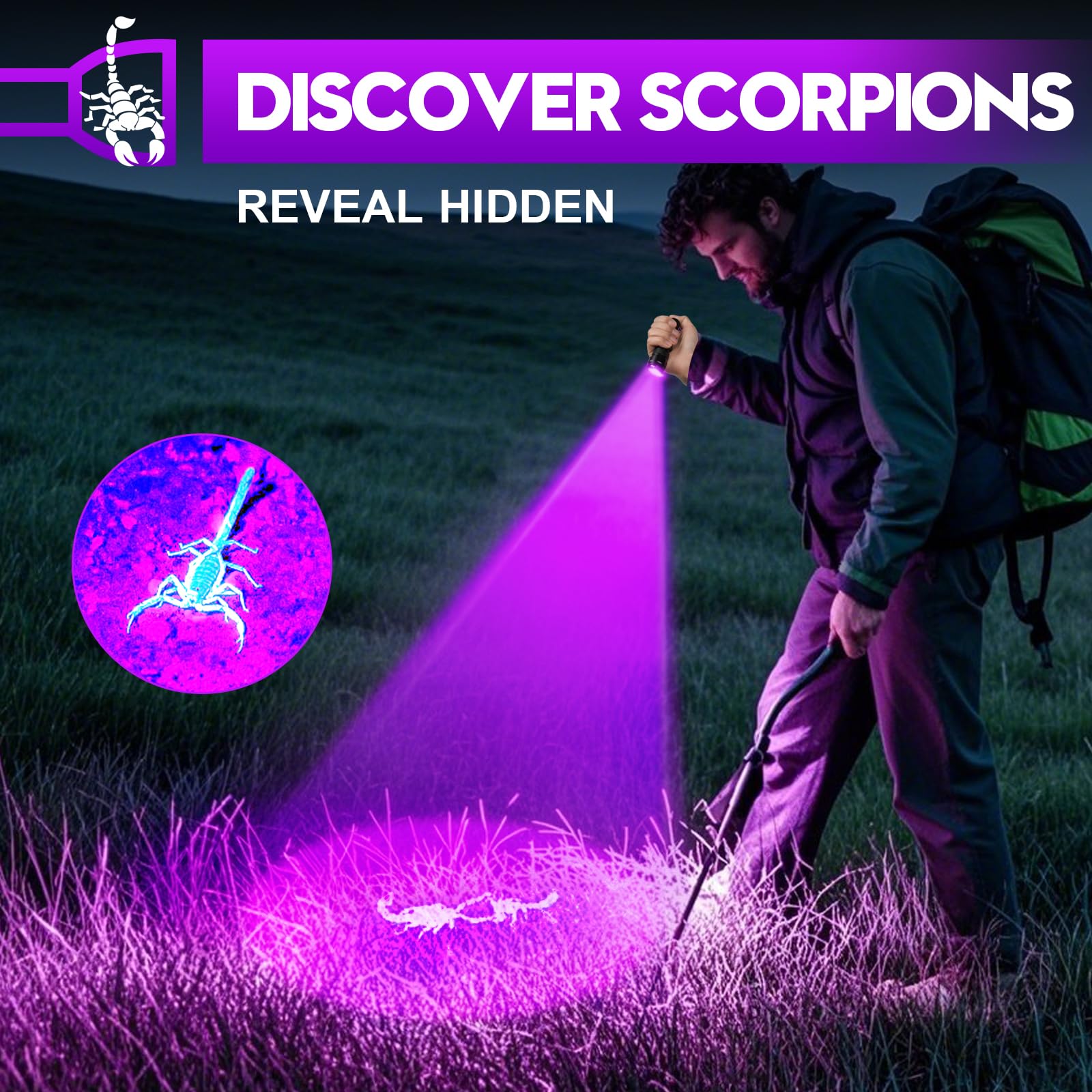 Torche UV 395 nm, lampe torche ultraviolette portable à focale réglable, étanche et durable pour le durcissement de la résine, la détection des taches et l'urine d'animaux.