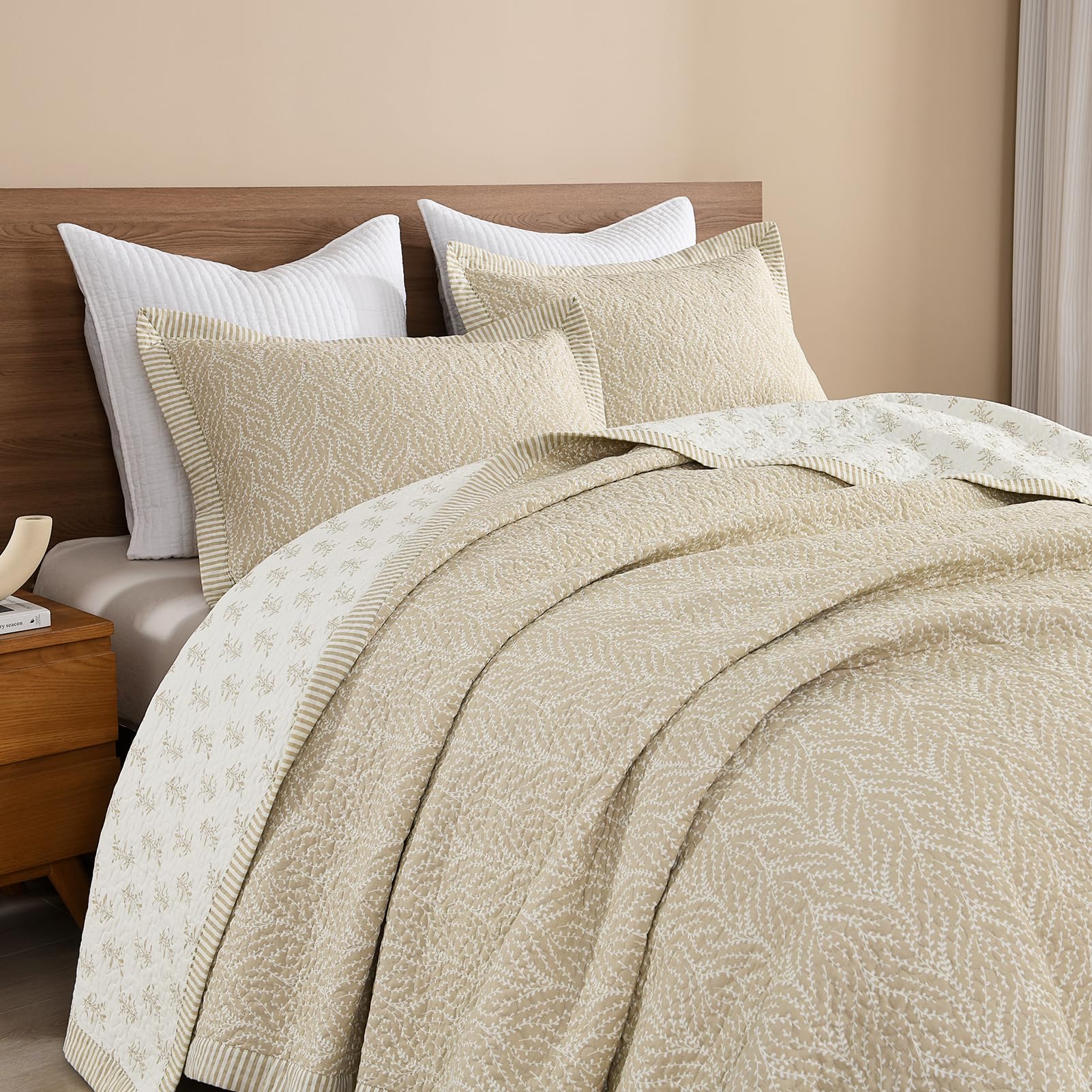 SahSahCasa 100% Cotton 120"x102" Oversized Queen Bedspread Coverlet Quilt Set, Queen Quilted Bedspread Extra Large Quilt, Floral XL Bed Spread Lightweight Comforter, 3pc, Blue/Purple