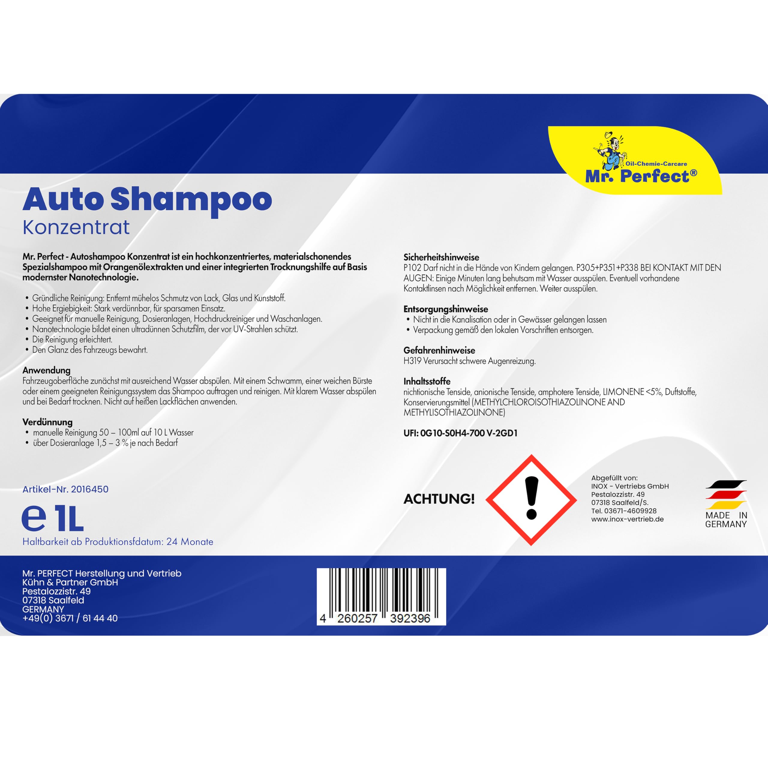Mr. Perfect – Autoshampoo Konzentrat in praktischer 6x1L Flasche | Autoshampoo für Hochdruckreiniger und Waschanlagen | Autoreiniger mit Abperleffekt