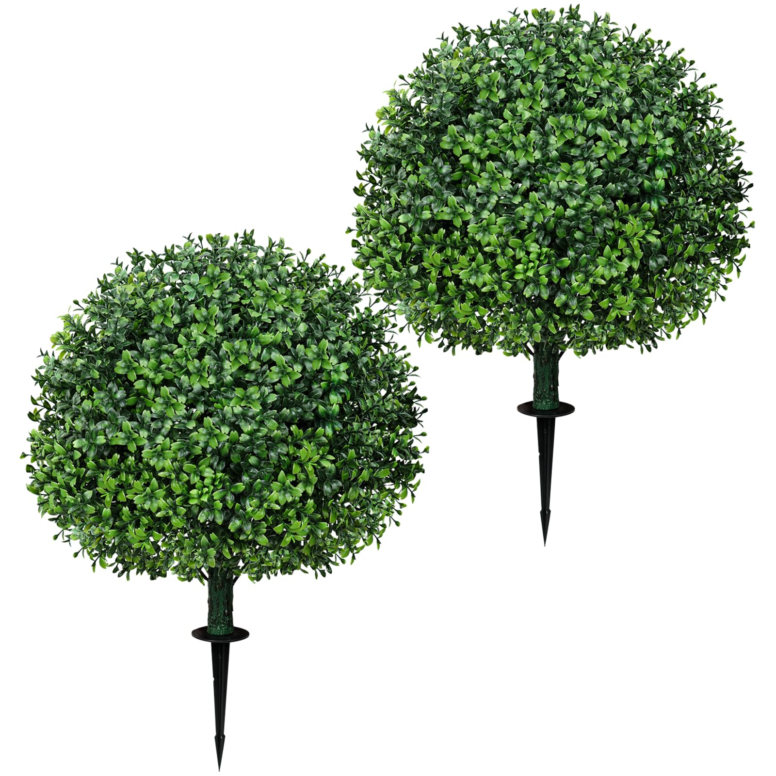 MixcMax Artificial Plants Outdoor, 2 Pack Topiary Ball Plastic Flowers Fake Boxwood Plants Faux Planter Shrubs Evergreen Greenery for Front Door Garden Indoor Home Decor (Boxwood)
