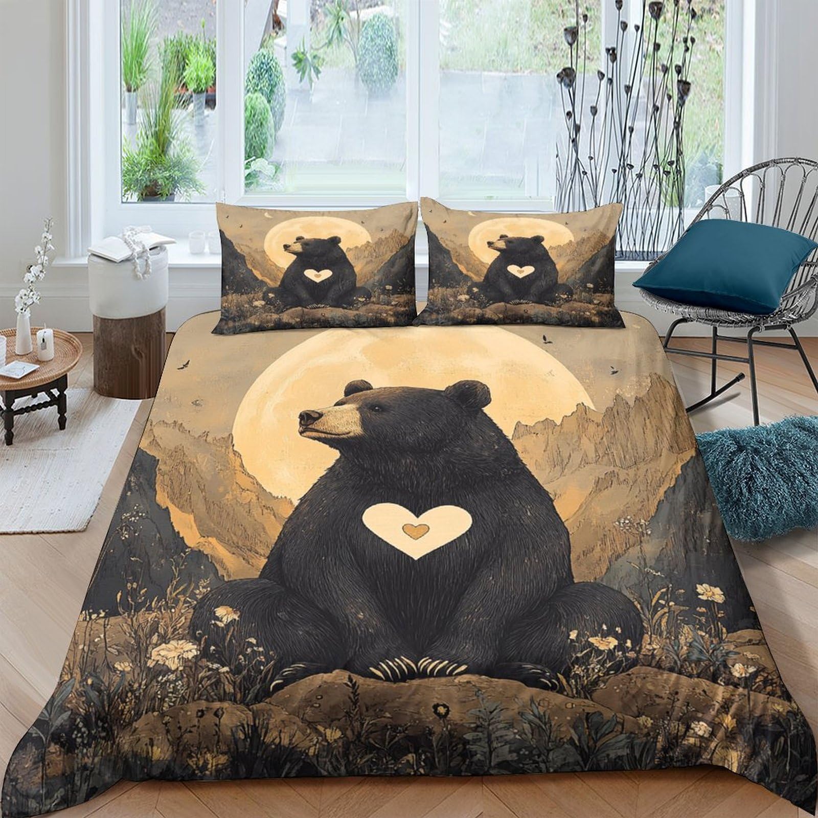 Ctjqhvkz Style-9 3D Printed Bear Forest Fitted Sheet Microfiber Soft Breathable Moonlight Bed Cover For Bedroom Guest Room Decor Single（135X200cm）