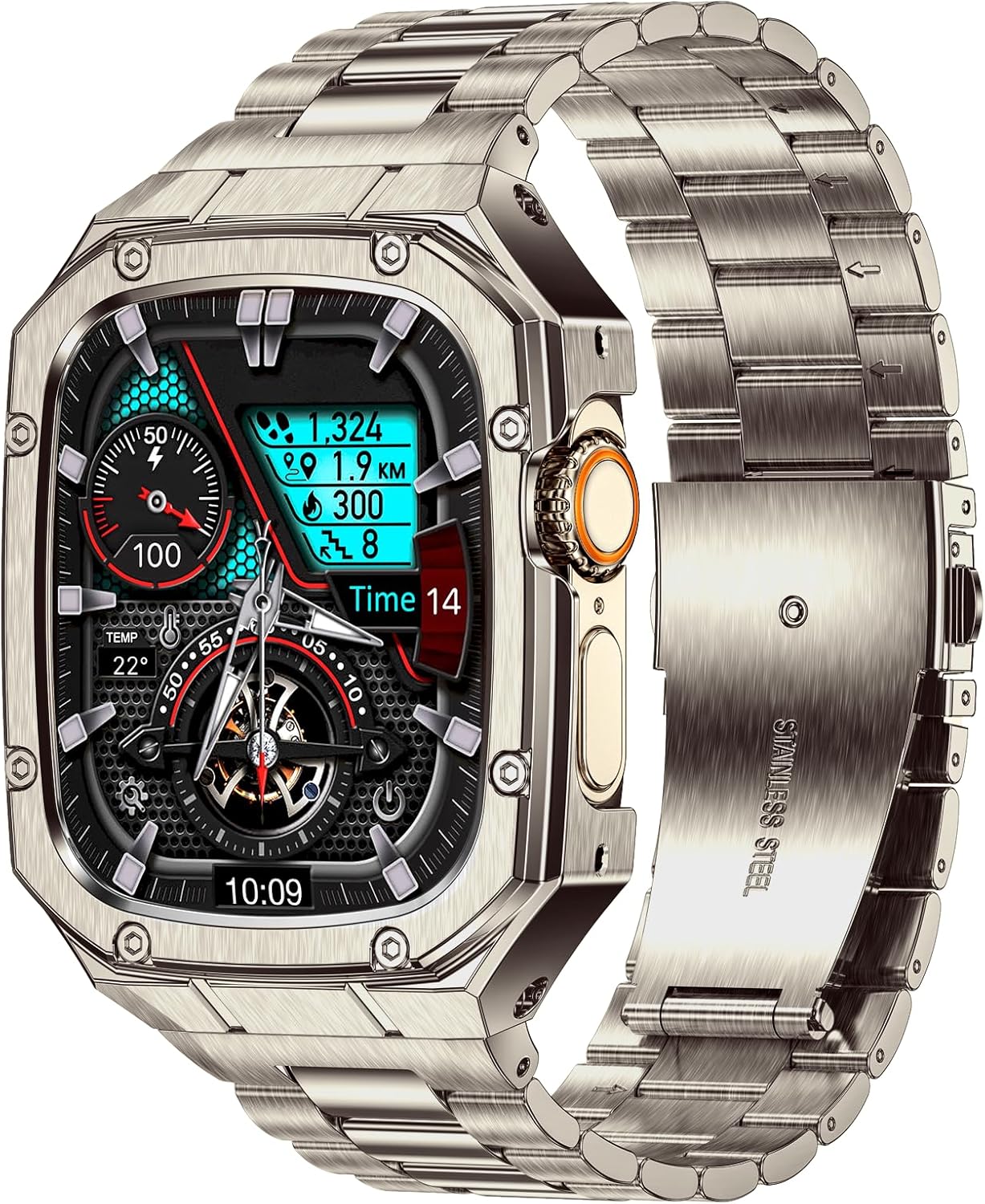 COLOR BLACKStainless Steel Watch Band with Case Compatible with Apple Watch band Ultra 2 1 49mm, Rugged Strap with Metal Protective Bumper Cover for iWatch Bands Men (Titanium Color) Titanium Color 49mm (Ultra 2 1?