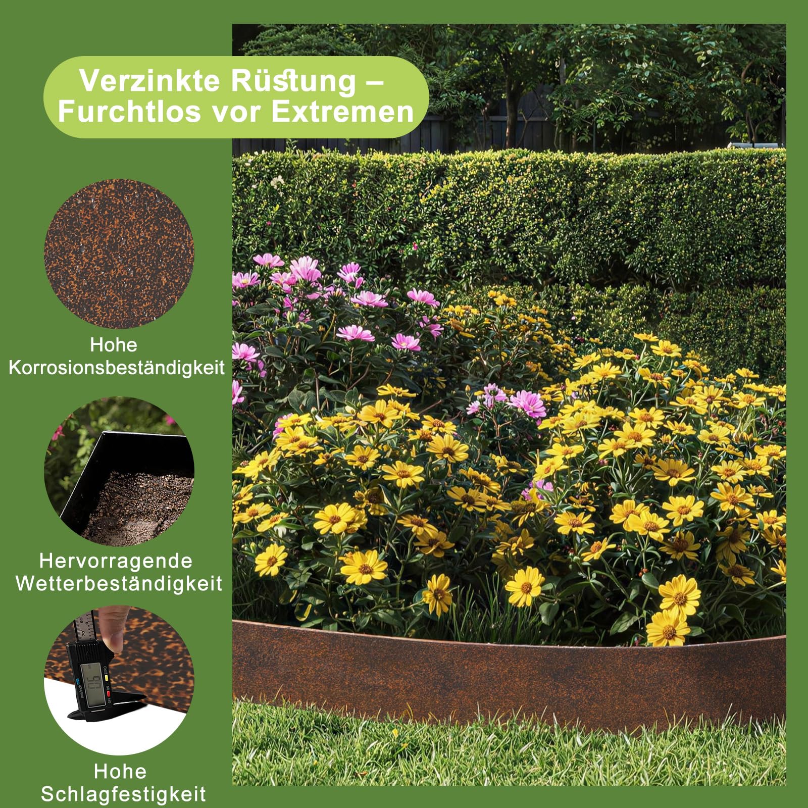 Verzinkte Rasenkante Metall 10m x 15cm Rostfarbe Beeteinfassung