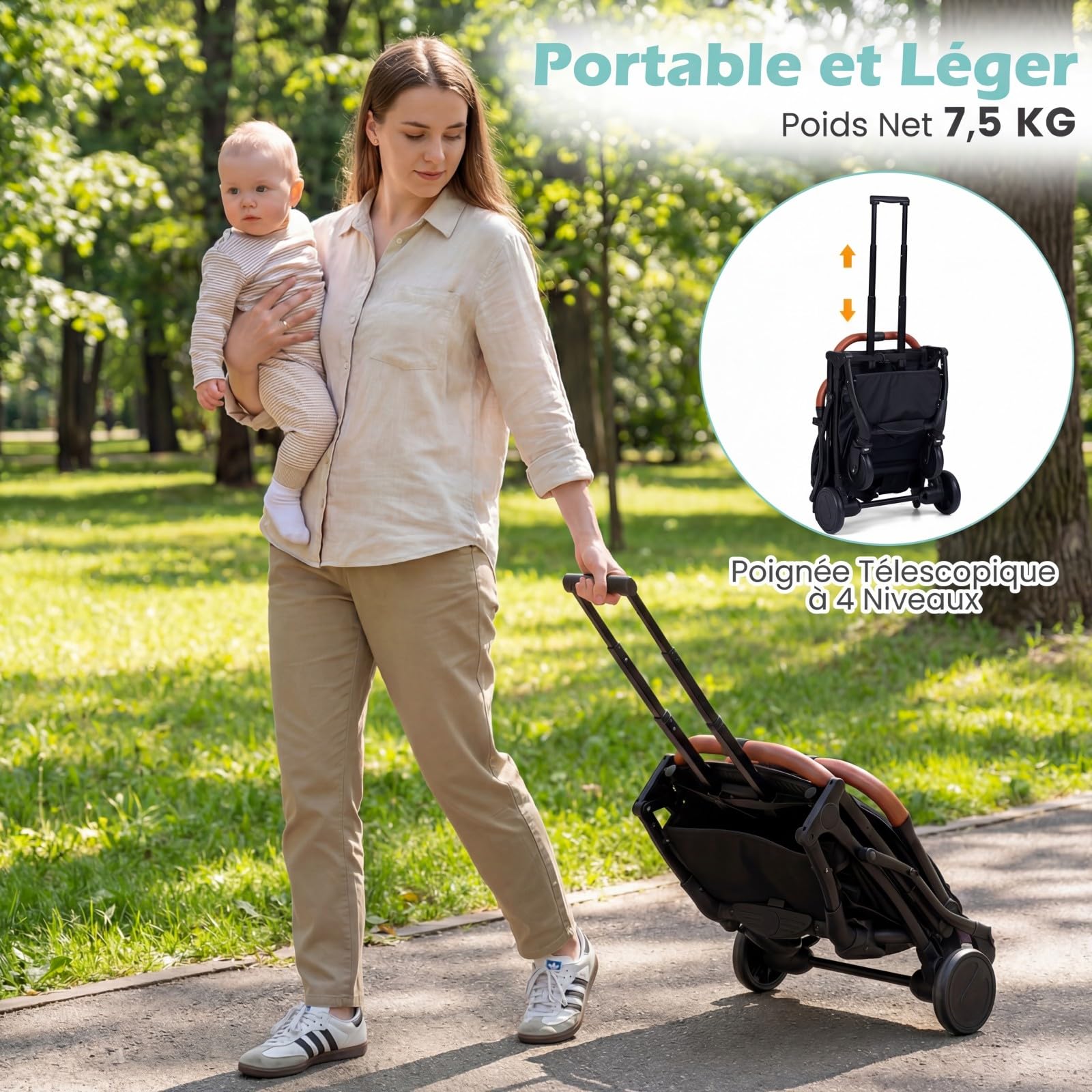 COSTWAY Poussette Canne Bébé avec Capote Réglable & Dossier Inclinable, Poussette Compacte Pliable à une Main, avec Harnais 5 Points, Grand Panier, Porte-Gobelet, Housse Pluie, 0-3 Ans, 15 kg (Gris)