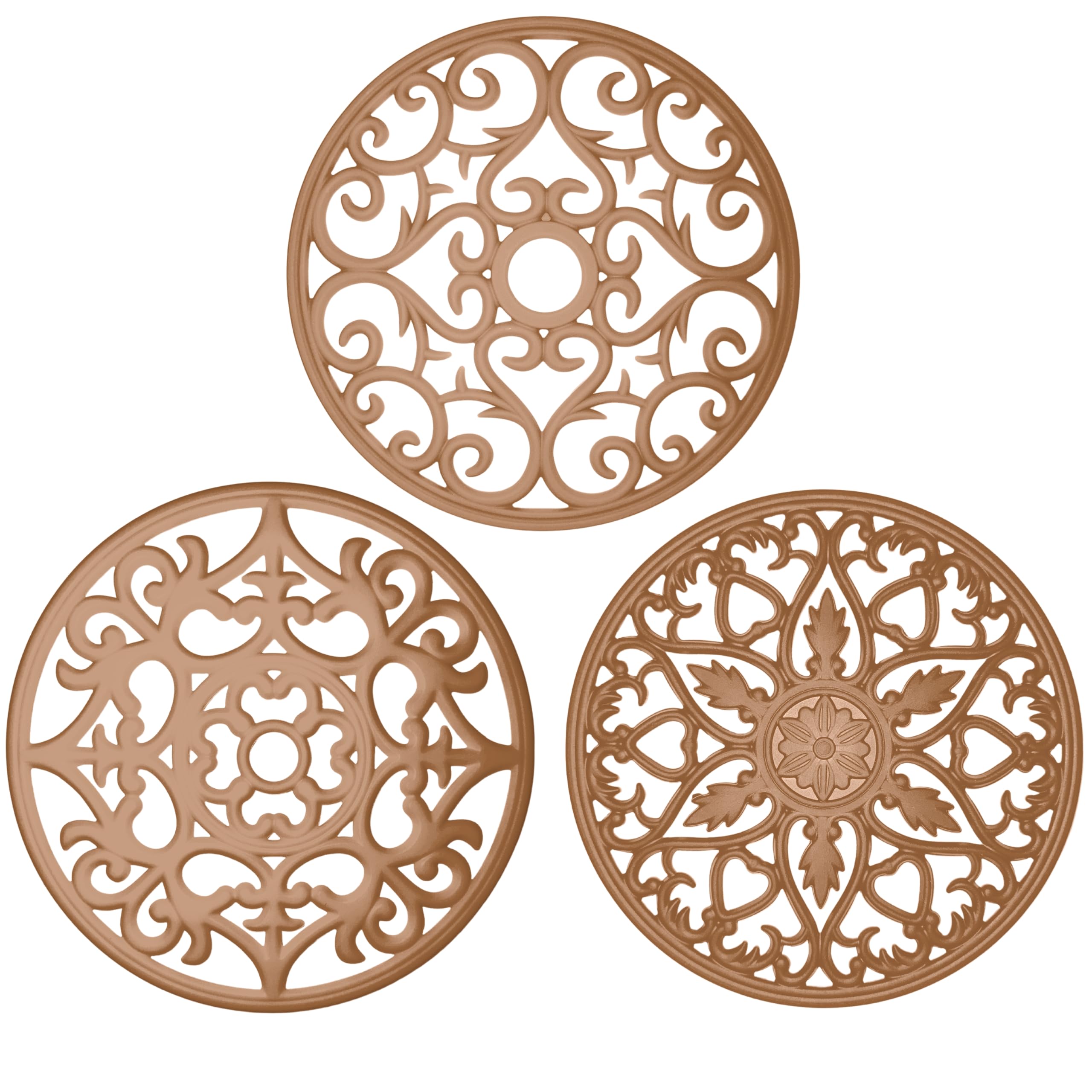 Nadia Innovation Premium Silicone Trivet, Set of 3, Coaster & Hot Pad, Flexible Mat, Modern Designs, Colorful & Cute, Kitchen & Dining Decor Accessories, Tools for All Your Hot Pots & Pans! (Brown)