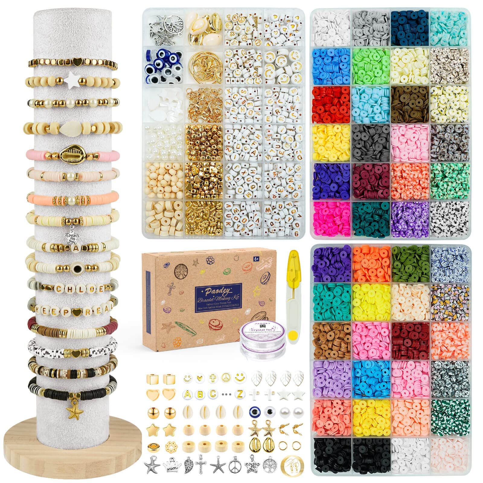 Photo 1 of Paodey Bracelet Making Kit, 9000 Pcs Clay Beads Friendship Bracelet Kits, 48 Colors Flat Round Beads for Jewelry Making Kit Polymer Heshi Disc Letter Beads Crafts Gift for Adults Teen Girls?3 Boxes?