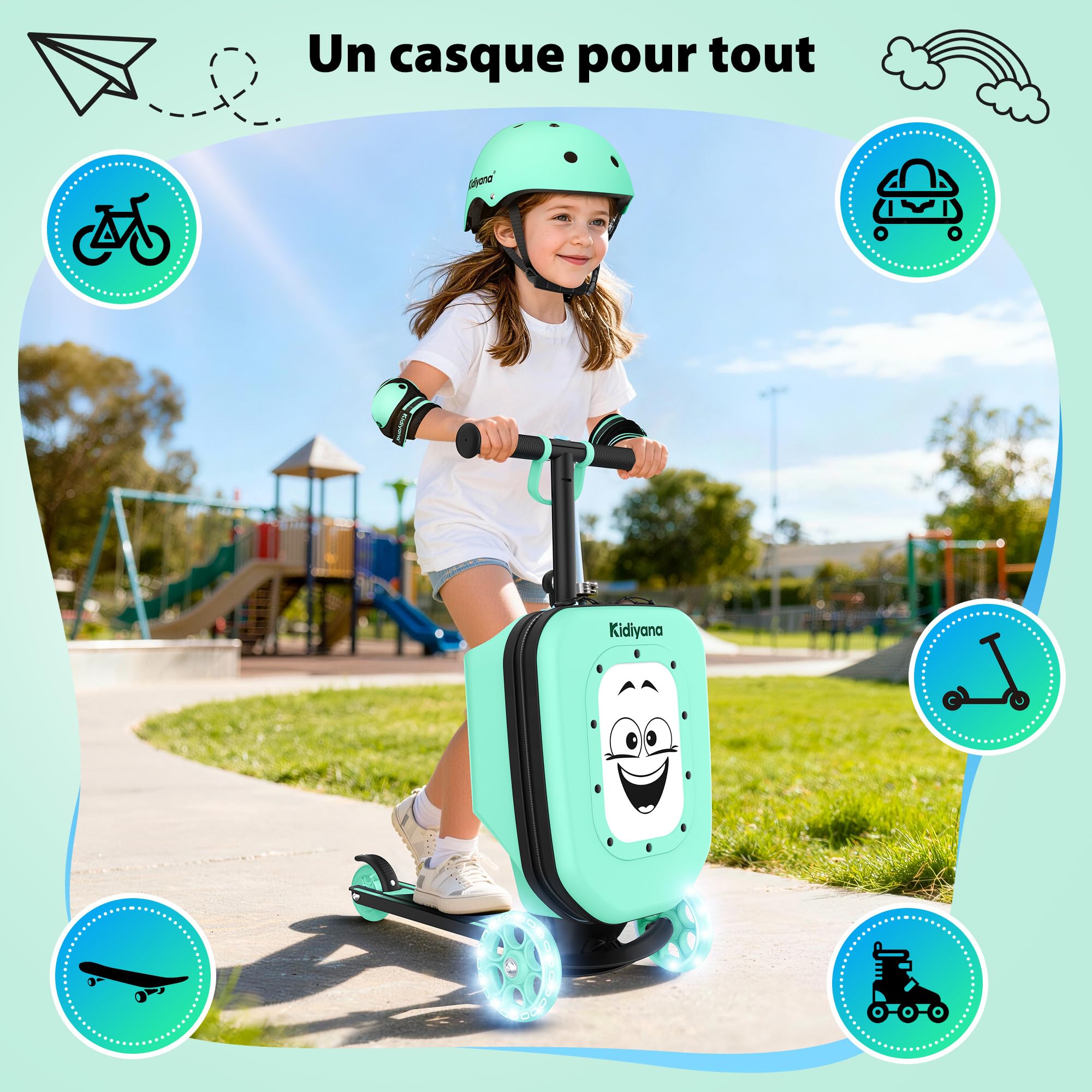 Casque pour Enfants – Casque léger pour Enfants avec Coque Rigide en ABS et Mousse EPS, réglable et Respirant, pour vélo, Trottinette, Scooter et Rollers