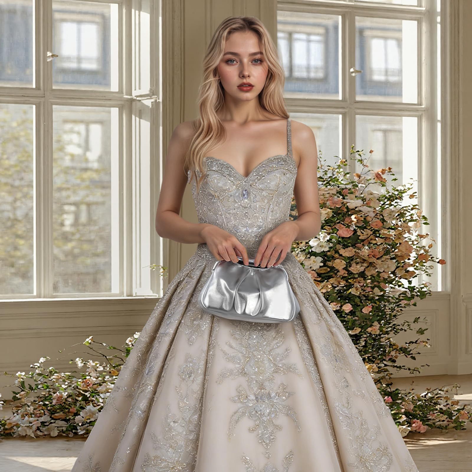 Borsa di frizione nuvola per le donne, borsa di nozze elegante festa piegato dumpling borsa sera