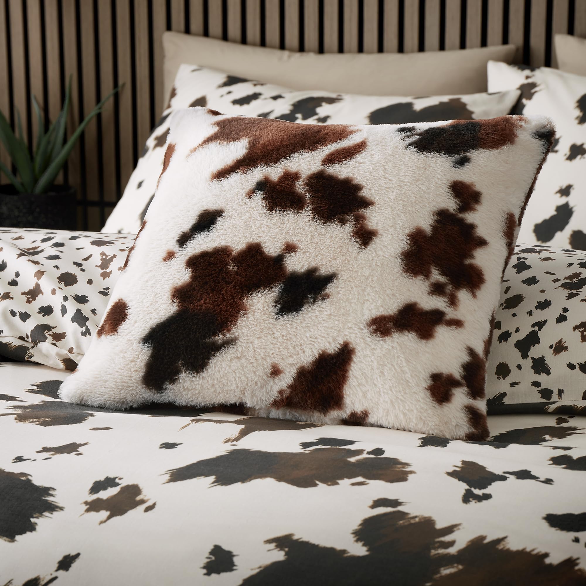 Fusion Cow Print Faux Fur Natural Filled Cushion, 43 x 43cm, Polyester, Microfibre Pad โ image 1