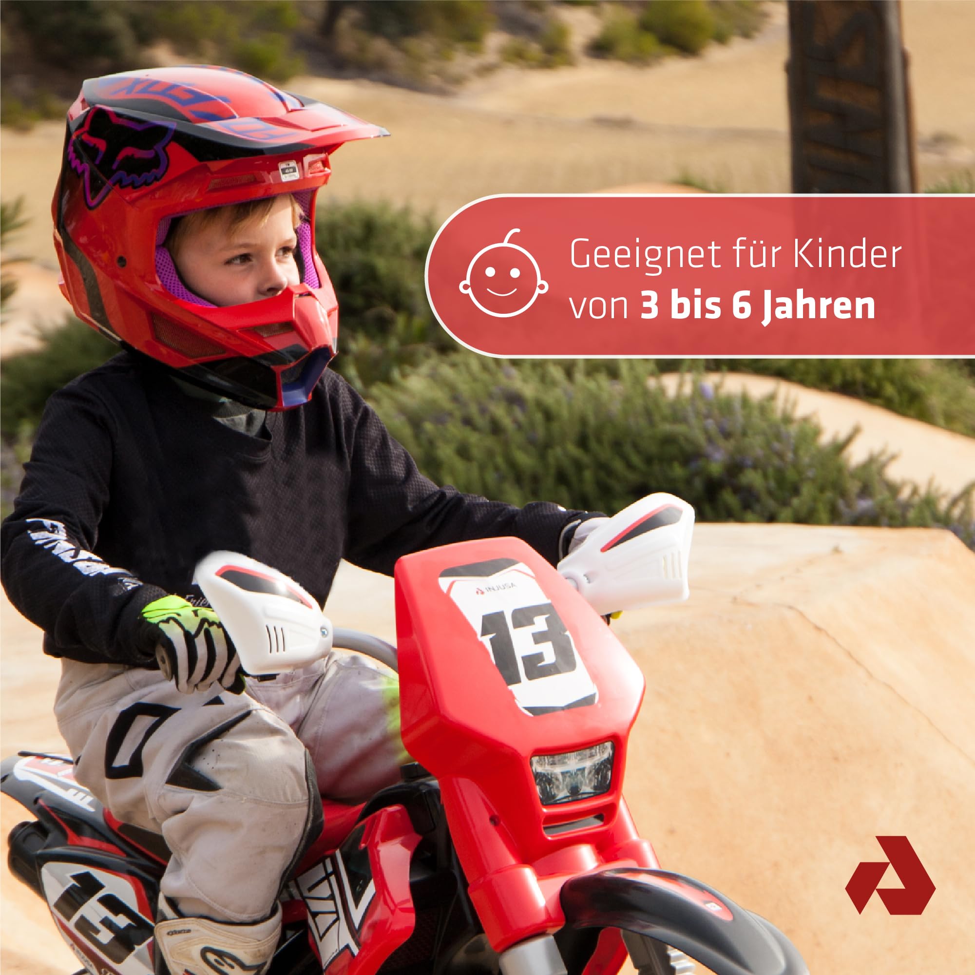 Elektro Cross Motorrad Kinder ab 3 Jahre 12V + Gashebel + Stützräder – Dirtbike Kindermotorrad Akku – Realistisches Design + Elektrische Bremse + Räder mit Gummiprofil | INJUSA Thunder Max VX Rot