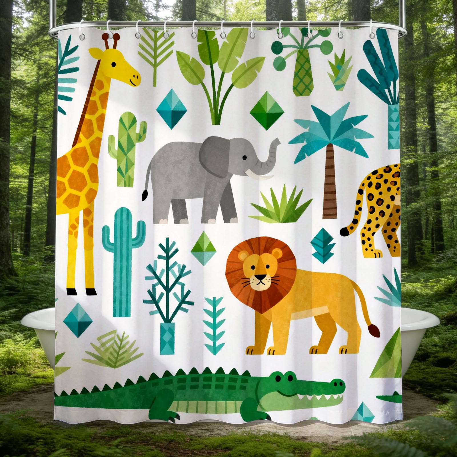Hongduo 3D African Jungle Shower Curtain for Stalls Bathtubs Cartoon Bathroom Decor Shower Curtain Set Polyester Fabric Waterproof 180x180cm/71X71 Inch with Hooks