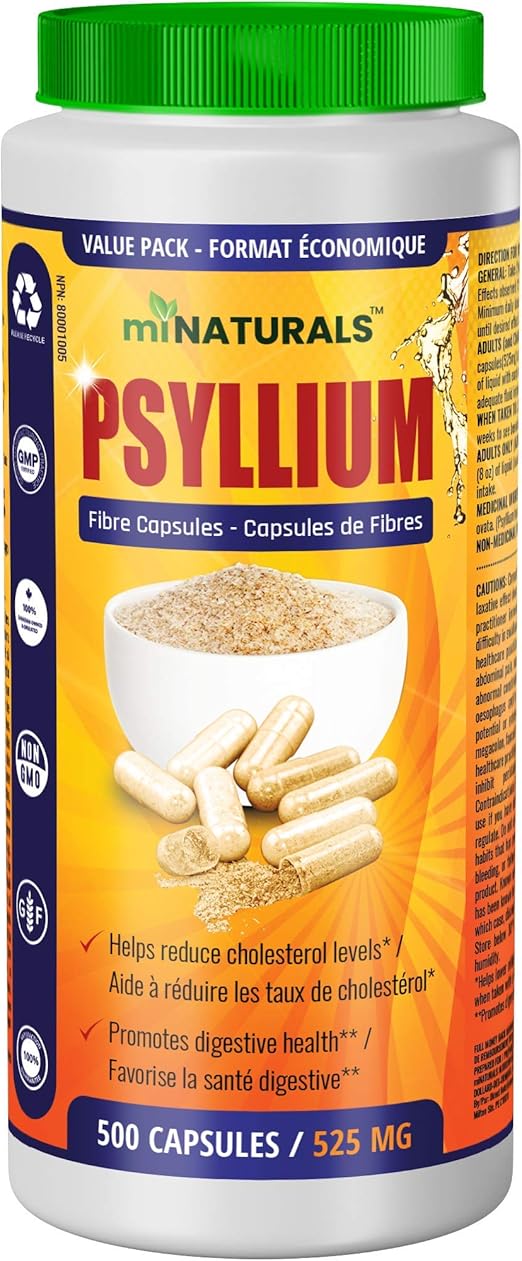 Psyllium Husk Fibre Capsules Supplement 500 Capsules (525mg of