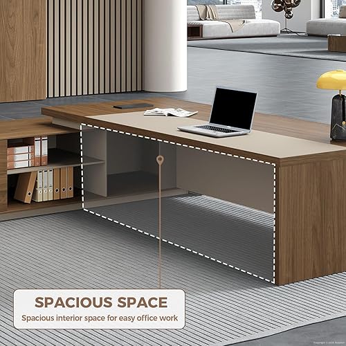 Miniatura 4 de L-Shaped Executive Desk with Shelves & Cabinets, Modern Wood Office Desk with Cable Management, Business Workstation for Home Office (Right,