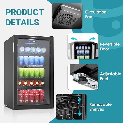 Miniatura 7 de EUHOMY Refrigerador de bebidas, mini refrigerador para 130 latas con puerta de vidrio para refrescos, cerveza o vino, enfriador de bebidas para el