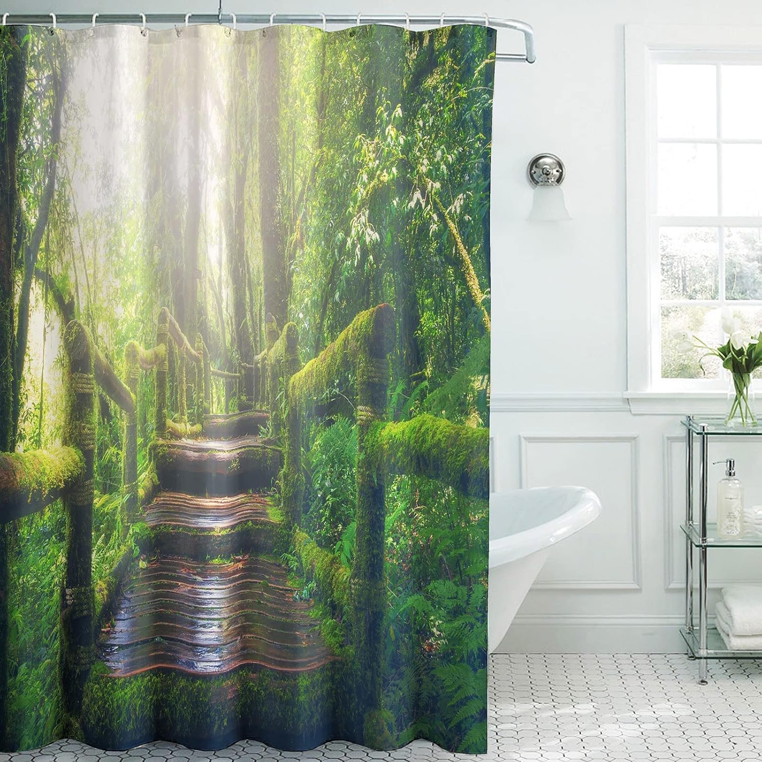 VOUGGIME 3D Spring Green Forest Shower Curtains Nature