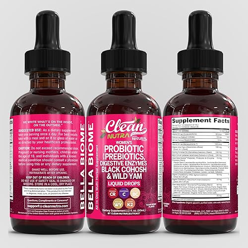 Miniatura 8 de Liquid Probiotics for Women Drops with Chasteberry, Black Cohosh, Prebiotics, Digestive Enzymes, Evening Primrose Oil, Wild Yam, Cranberry Dmannose