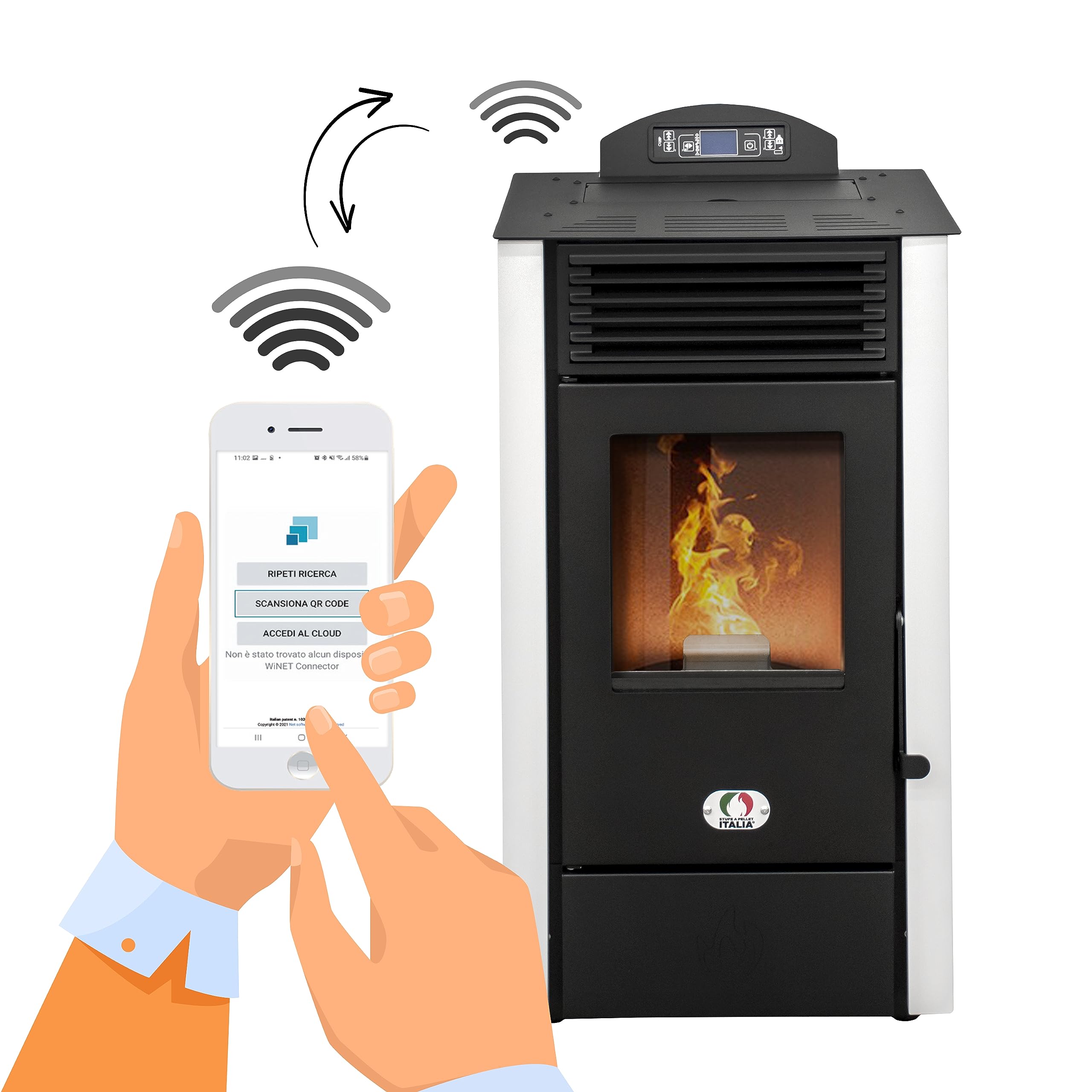 STUFE A PELLET ITALIA California 9 kW 5 Sterne WiFi Pelletöfen Effizienz 92% Heizt 80m² Autonomie 20 Std. Kompaktes Design Weiß