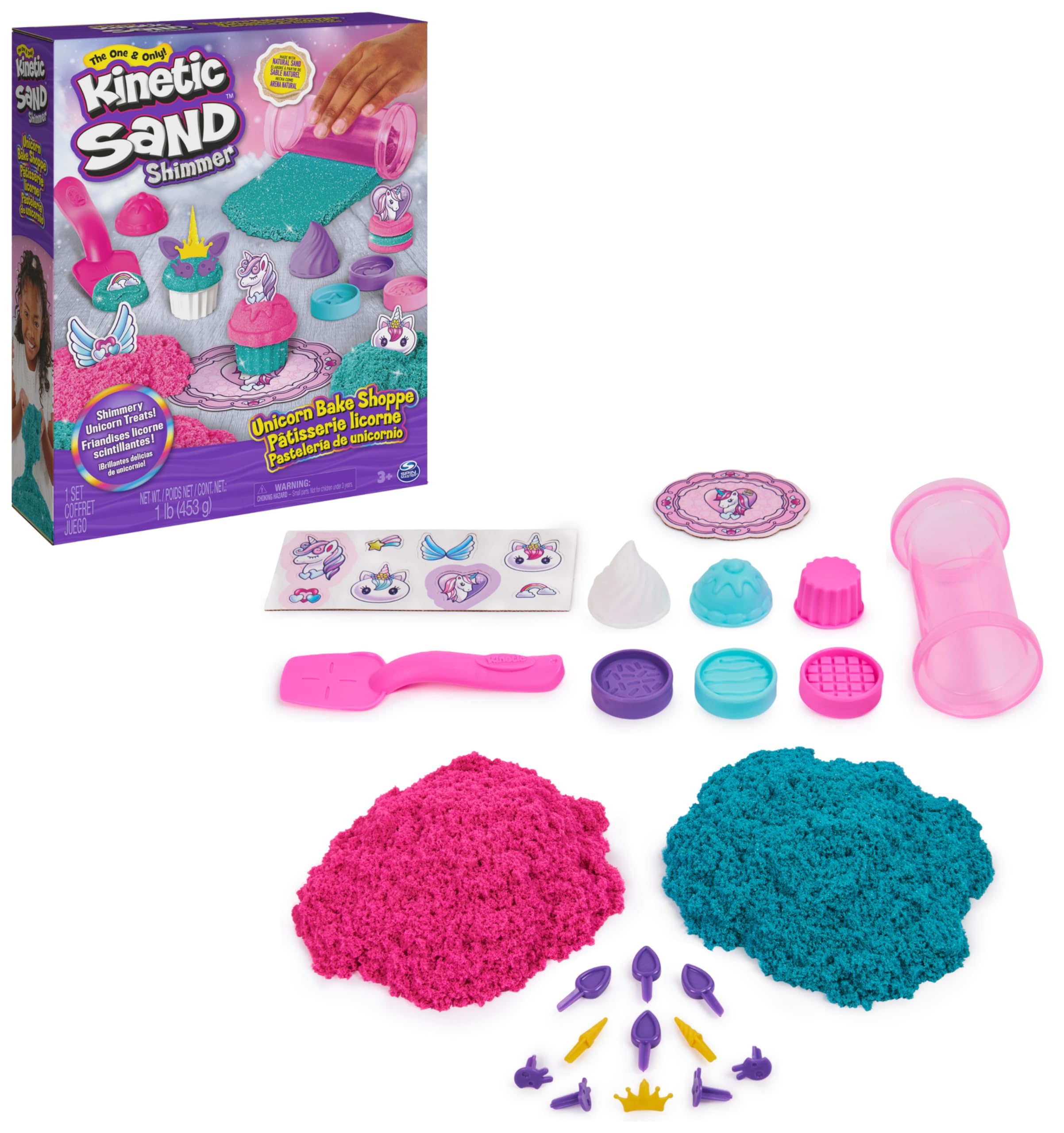 Kinetic Sand - Pastelería Unicornio: 453 g de Arena Mágica con 8 Herramientas de Unicornio para Mezclar, Moldear y Crear - Kit Manualidades Niños - Juguetes Niños 3 Años + - Arena Kinetica