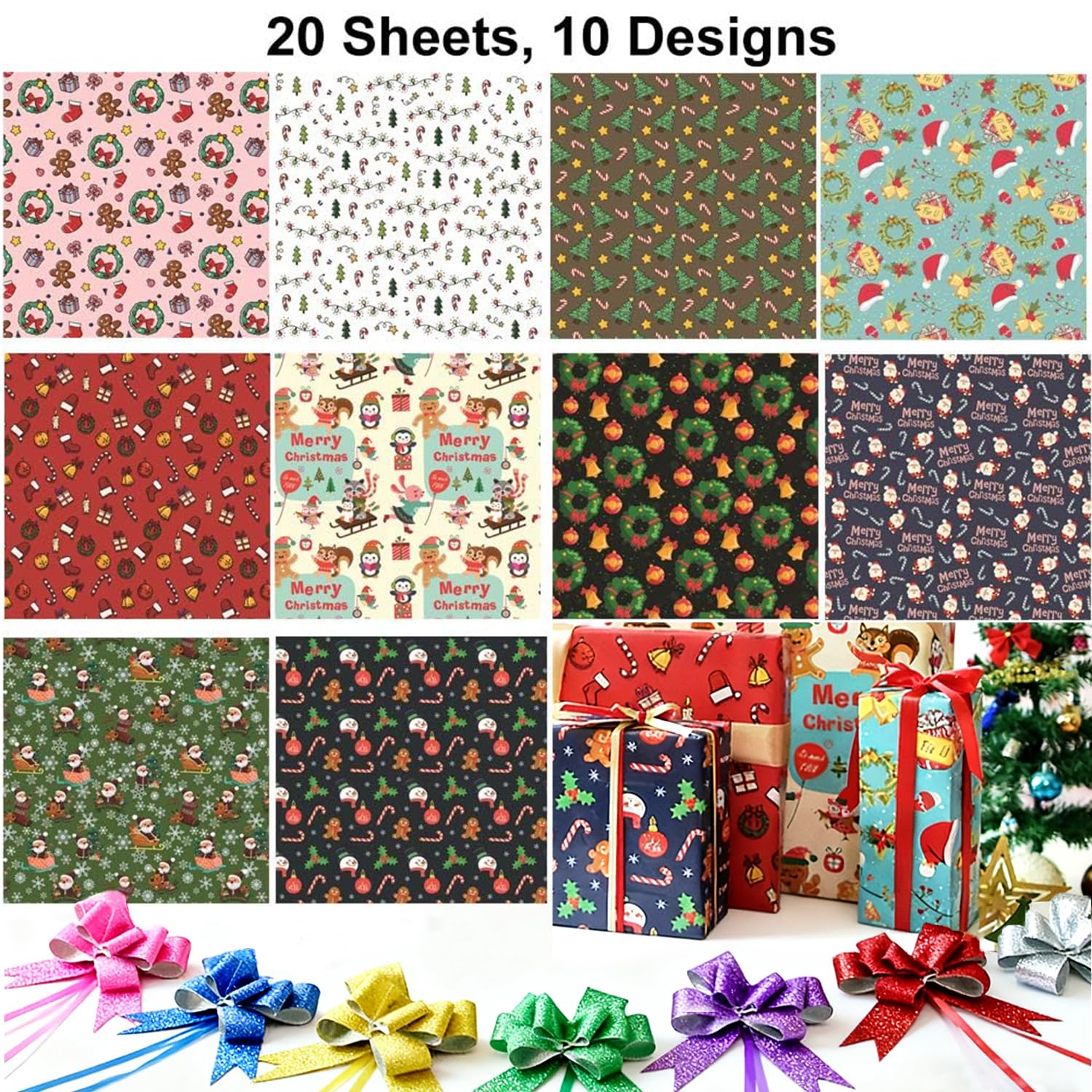 Cozlly 6 Feuilles Papier D'Emballage Cadeau Pour Noël, Papier Cadeau