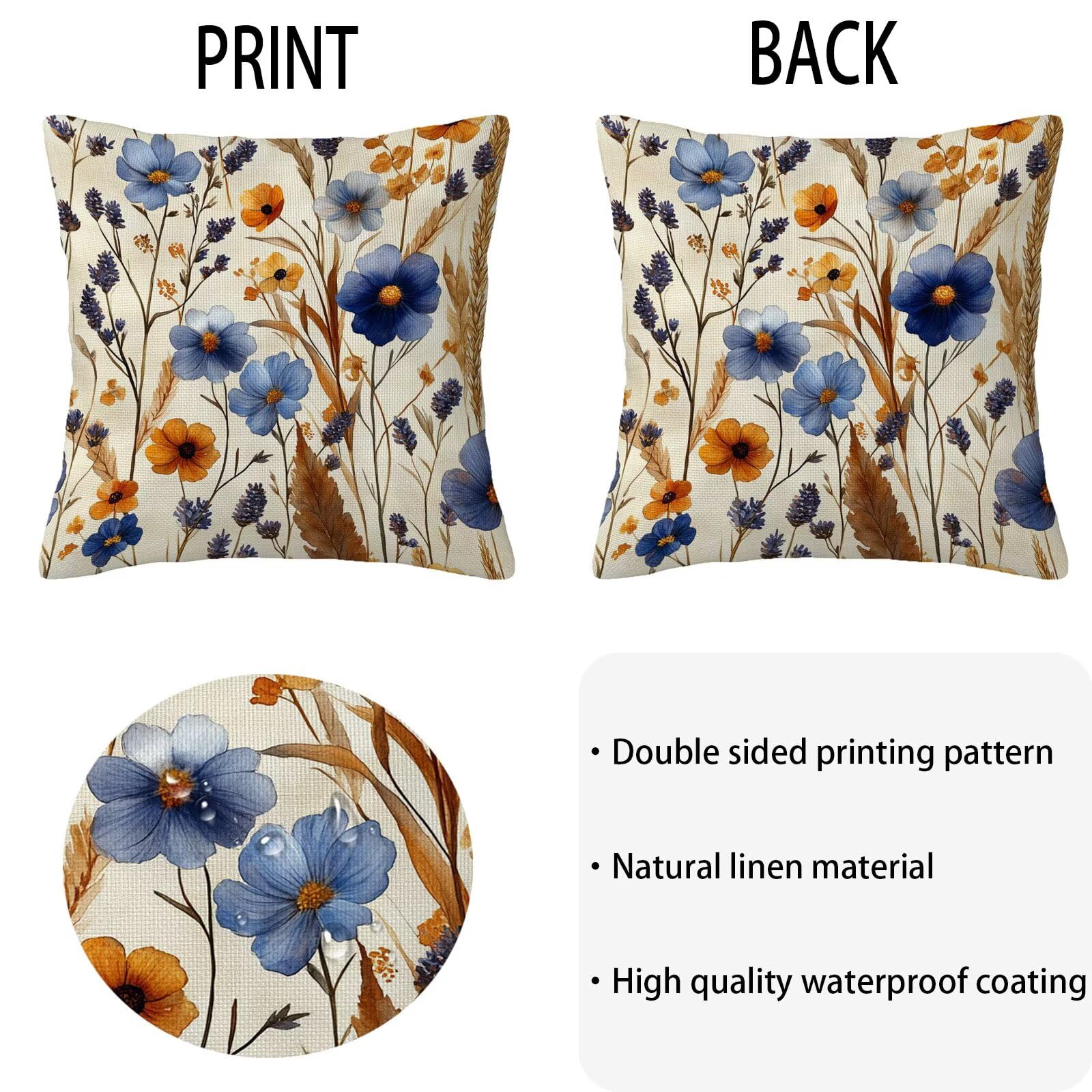 Fundas de Cojines Impermeables para Exterior Rural Funda Cojin 55x55 cm Juego de 4 Cuadradas Lino Funda de Almohada Decorativas para Sofá Terraza Silla Jardín Cojines Decorativos (Flor) L-O499