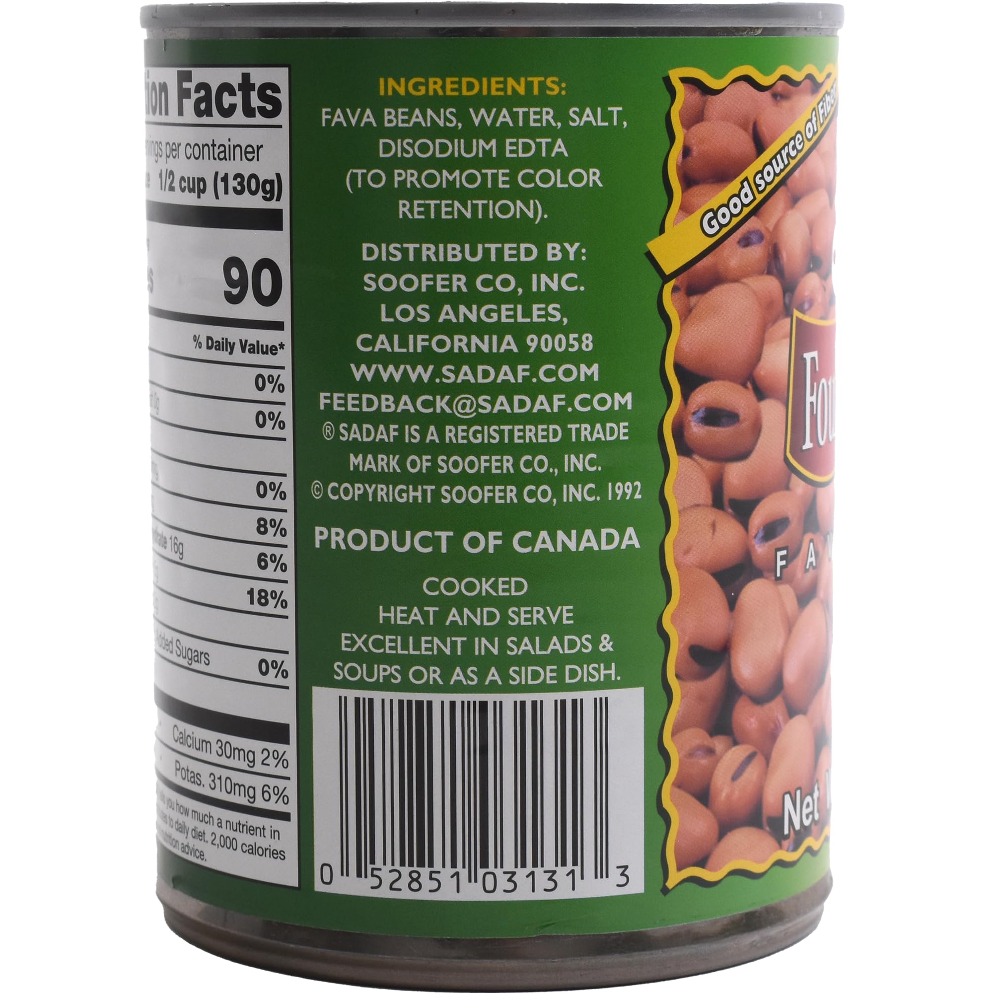 Sadaf Foul Mudammas - Canned Fava Beans for Cooking and Food Enhancing - Middle Eastern Cuisine - Kosher & Nutritious - 20.5 Oz Can