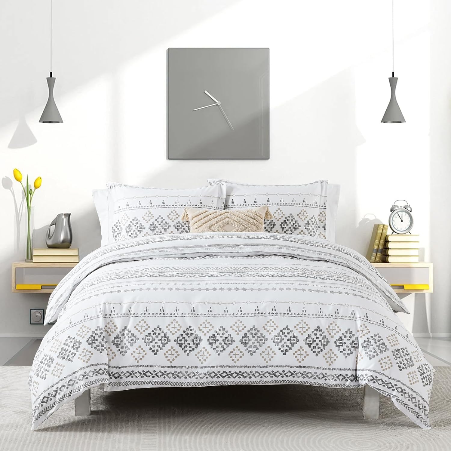 Quilta Cotton Duvet Cover King Size, Boho White Duvet Cover