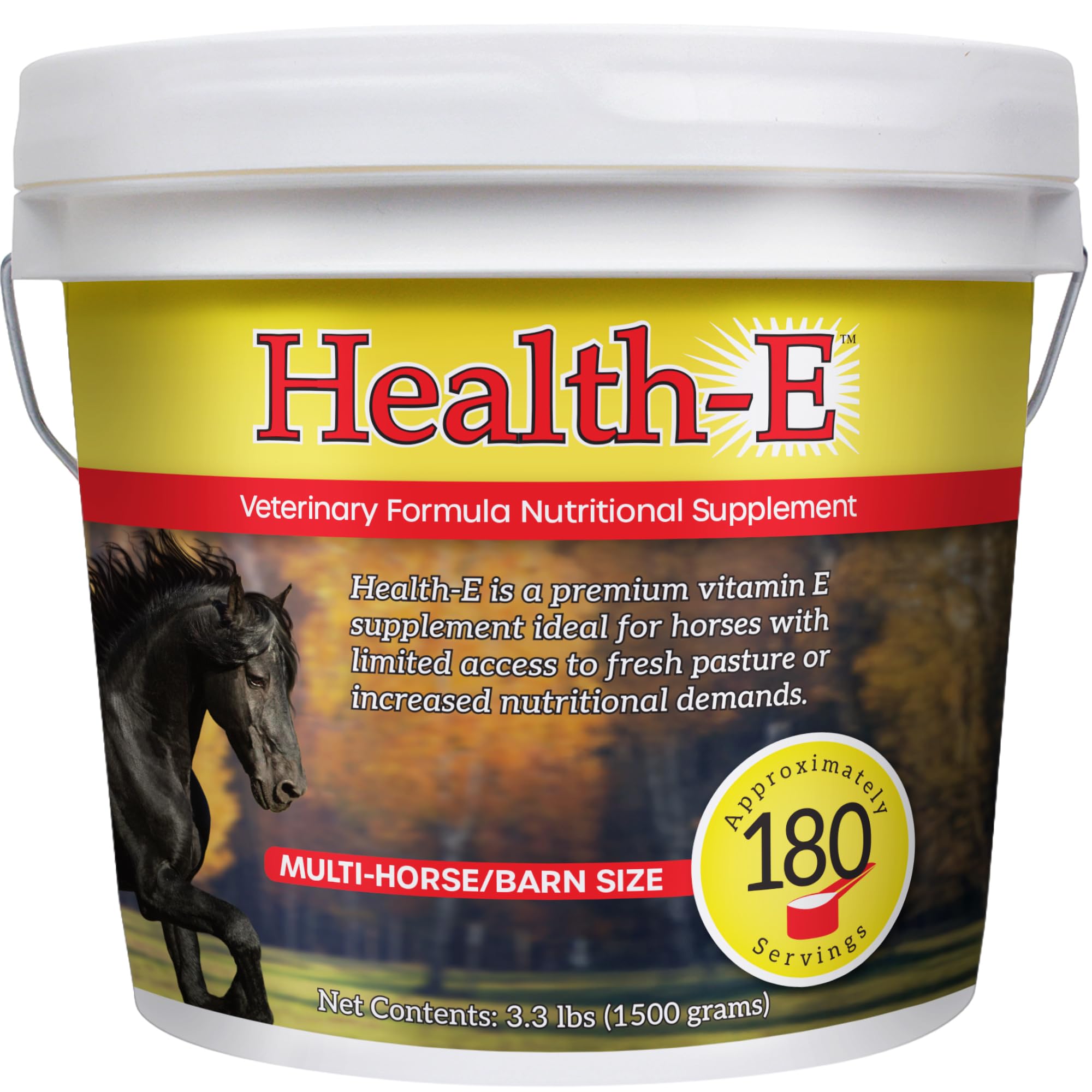 Vitamin E Supplement for Horses, High-Potency dl-Alpha Tocopherol Powder, Supports Immune Muscle Skin and Nerve Wellness, Low Sugar Starch and Fructans (180 Servings)