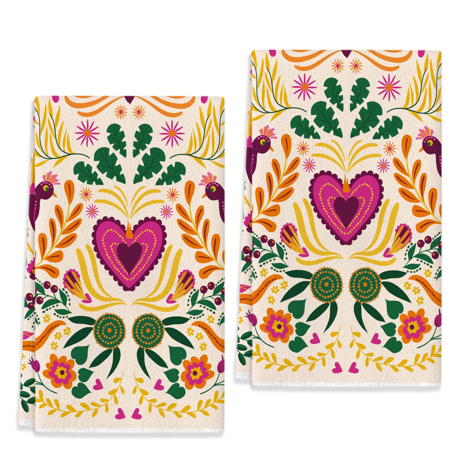 Sunwer Mexican Floral Kitchen Towels Cinco De Mayo Dish Towels Mexico Let's Fiesta 18x26Inch for Seasonal Holiday Home Decor Set of 2