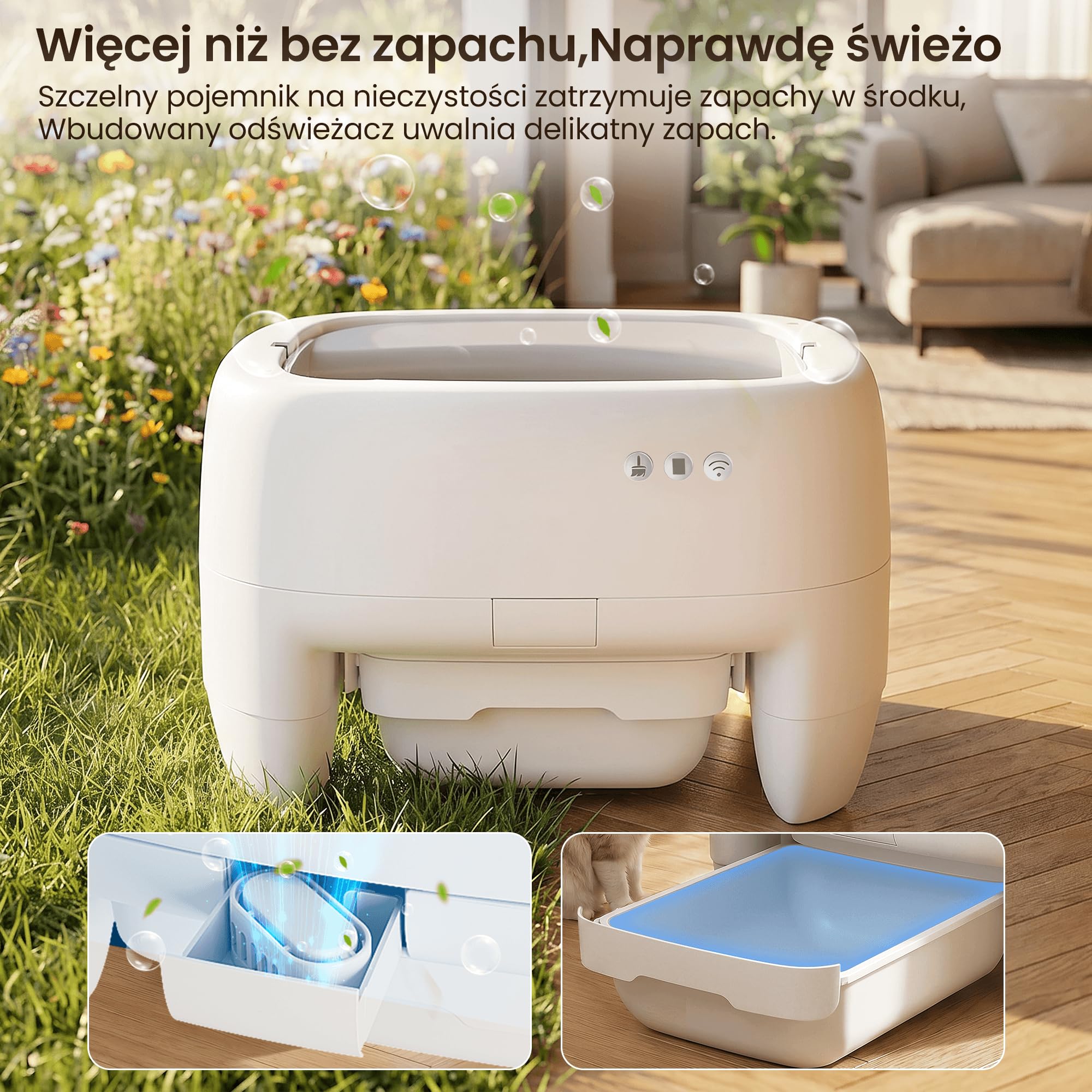 Devoko Samoczyszczący kuweta dla kotów XXL – otwarty design dla dużych