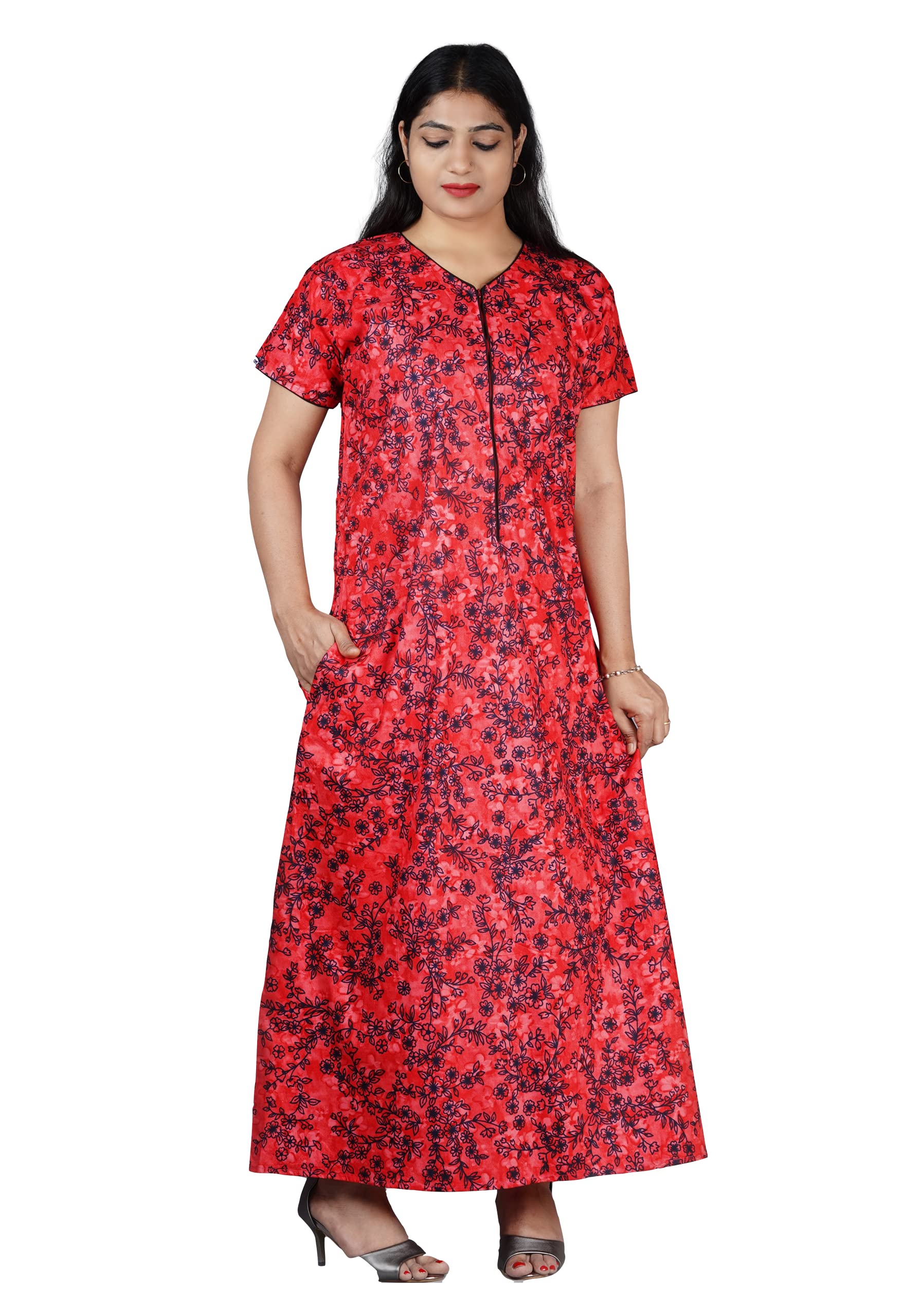 indian craft castle ICC Regular Women's Pure Cotton Printed Maxi Nighty Ankle Length Night Suit Nightdress Gown for Women and Girls Nightwear Female for Honeymoon Nightgown Free Size Zip Closer-picture-40
