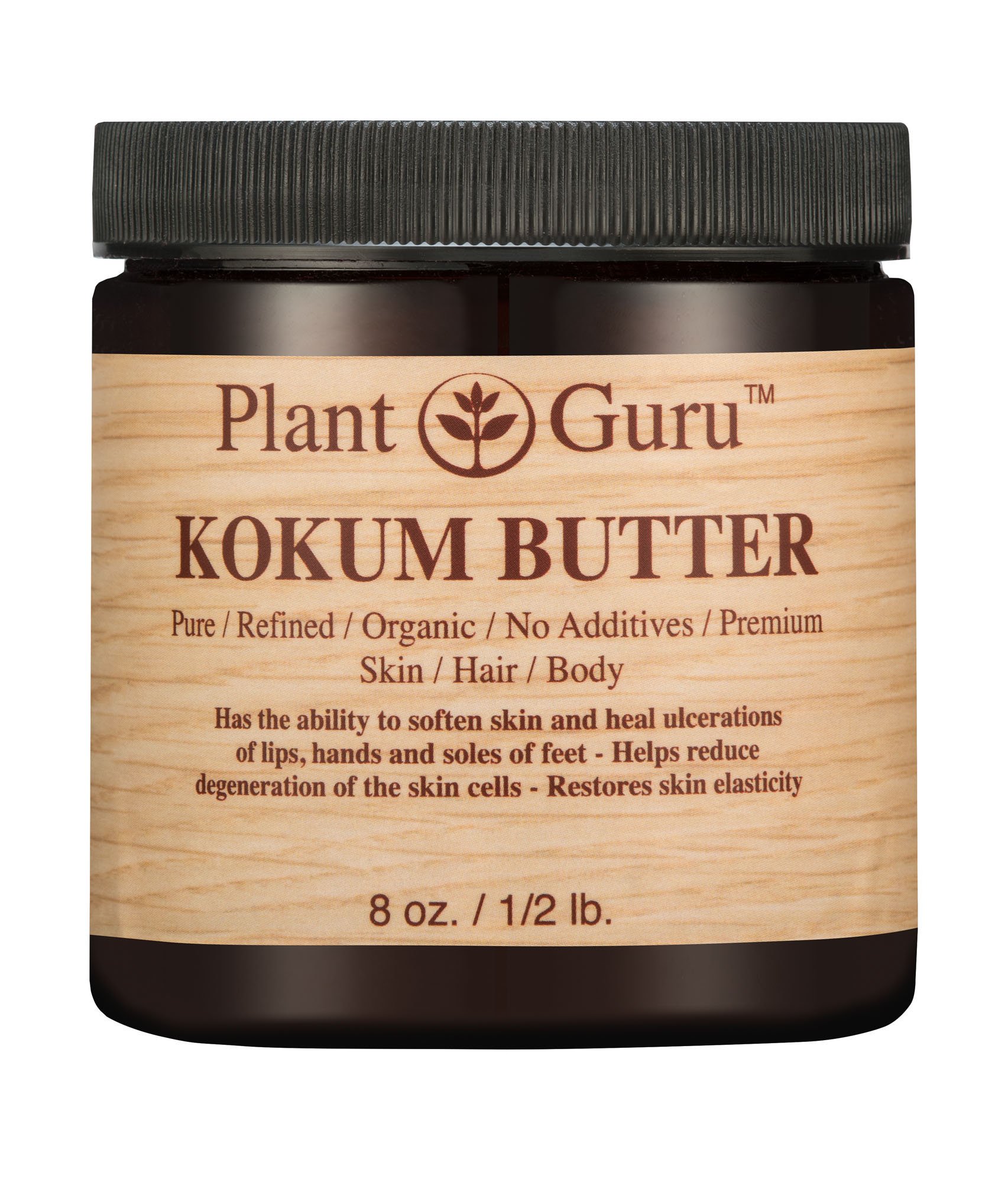 Plant Guru Raw Kokum Butter 8 oz. Jar - 100% Pure Natural Cold Pressed - Great for Skin, Body and Hair Moisturizer, DIY Creams, Balms, Lotions and Soap Making.