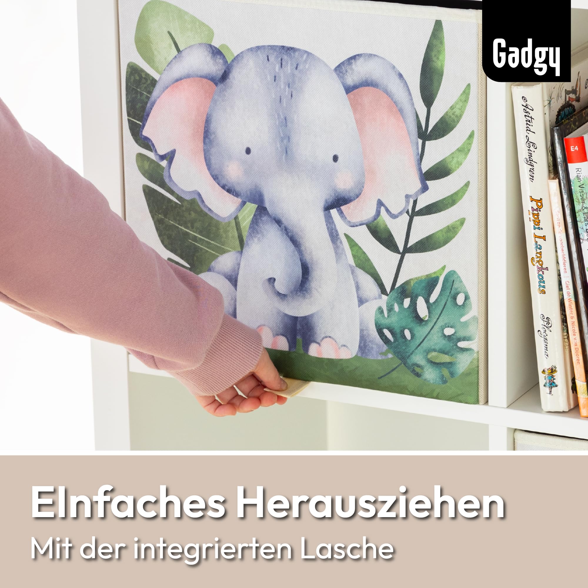 Gadgy Aufbewahrungsbox Kinder 4er Set Faltbox für Kallax - Tiermotiv | Spielzeugboxen 33 x 33 x 33 cm für Kleidung Bücher und Kuscheltiere - Platzsparend Faltbar mit Grifflasche